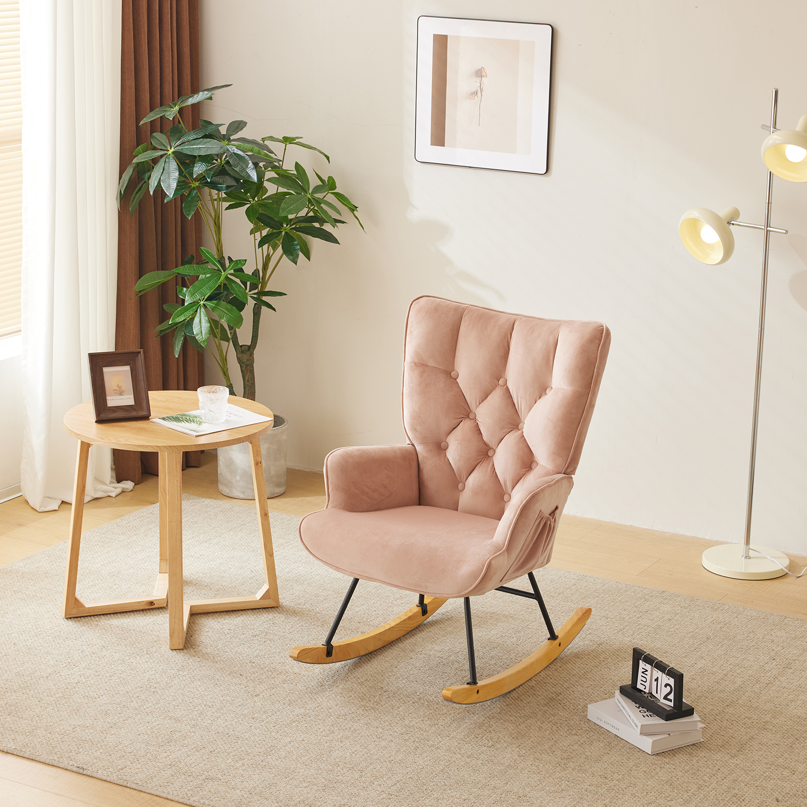 Upholstered Rocking Accent Chair Upholstered Glider Chair with High Backrest - Picture 28 of 32