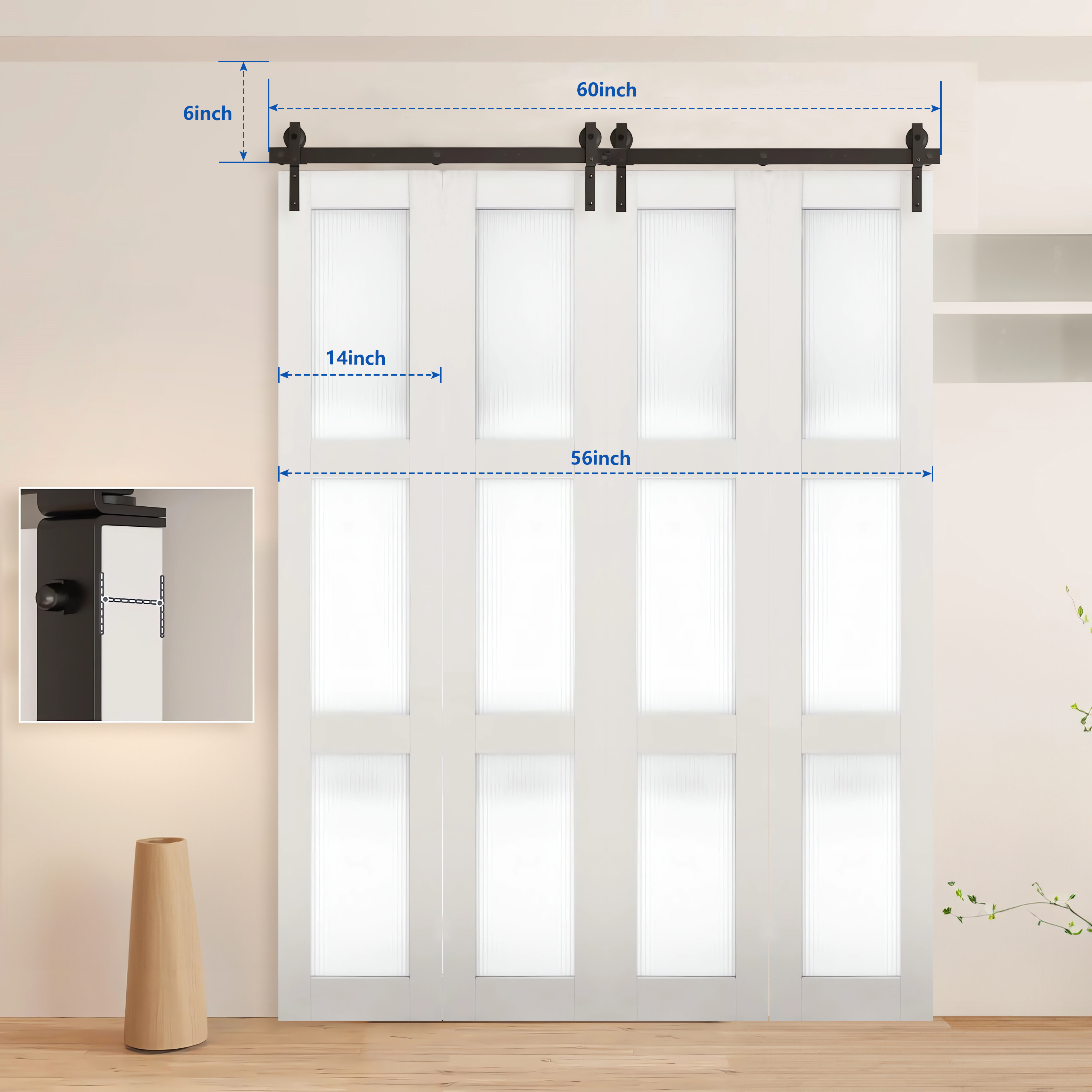 3.3/5/6/6.6FT Sliding Barn Door Hardware Closet Track Kit For double/four Doors