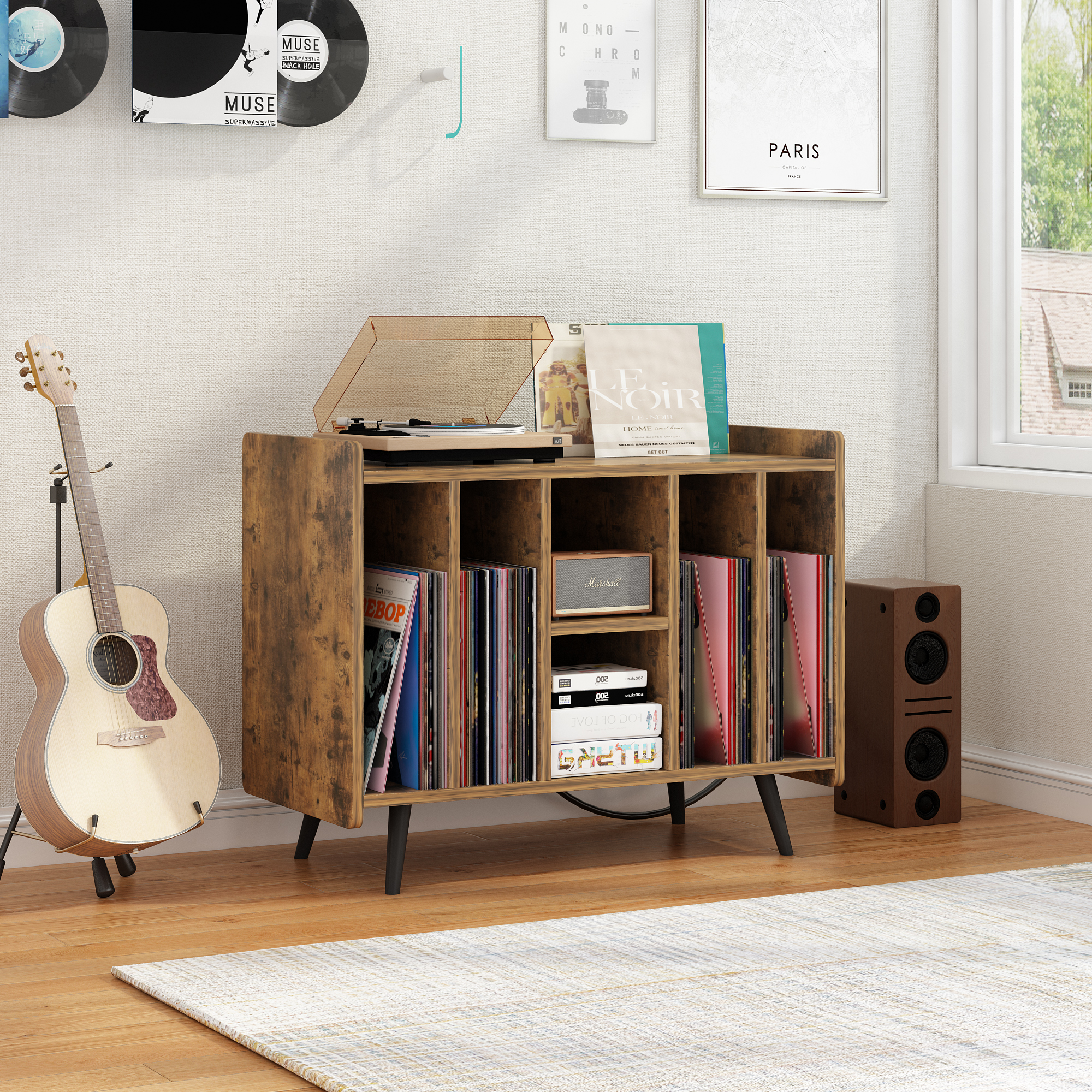 Vinyl Record Player Stand with RGB LED Album Turntable Stand Cabinet