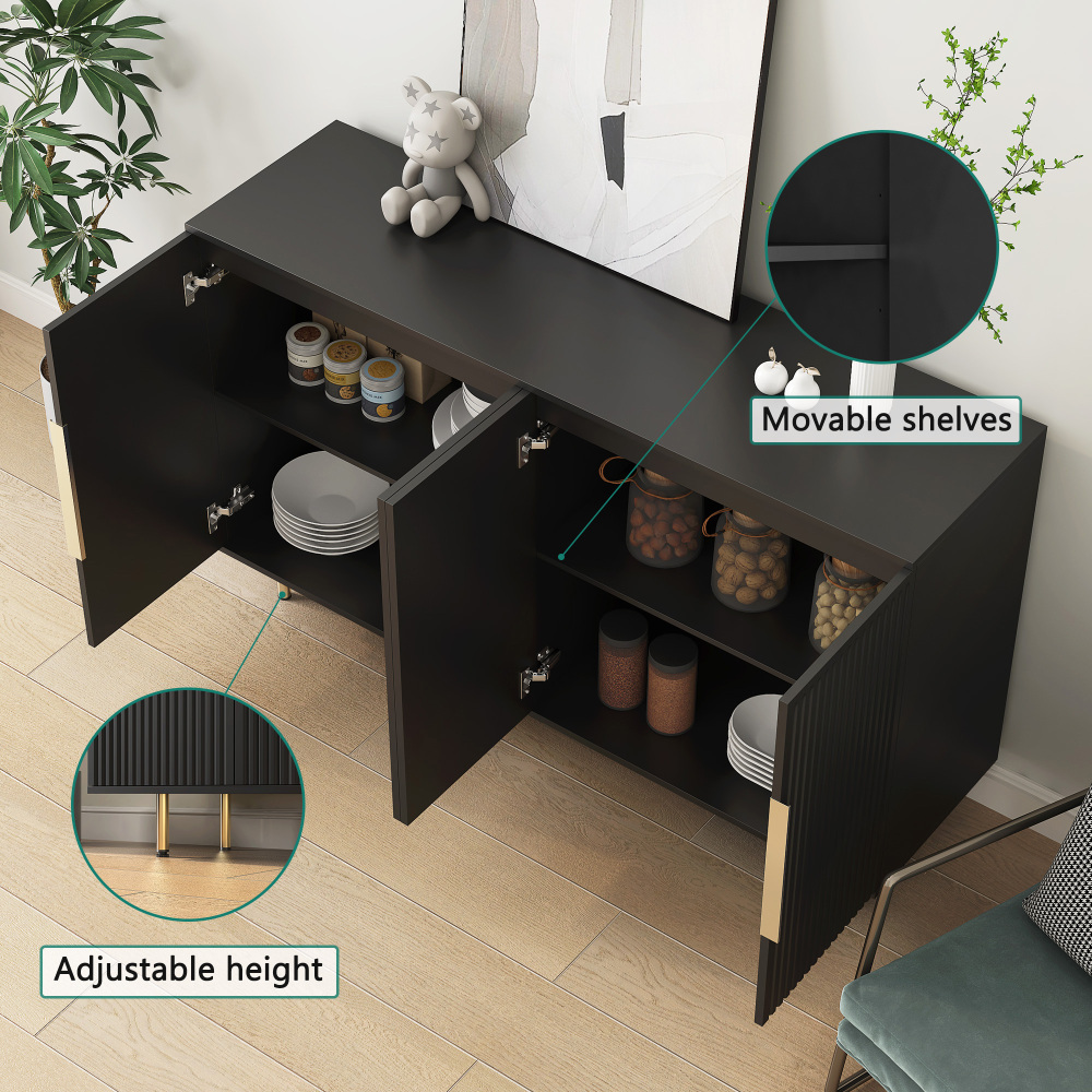 Modern Large Buffet Cabinet Fluted Sideboard with Storage and Adjustable Shelves
