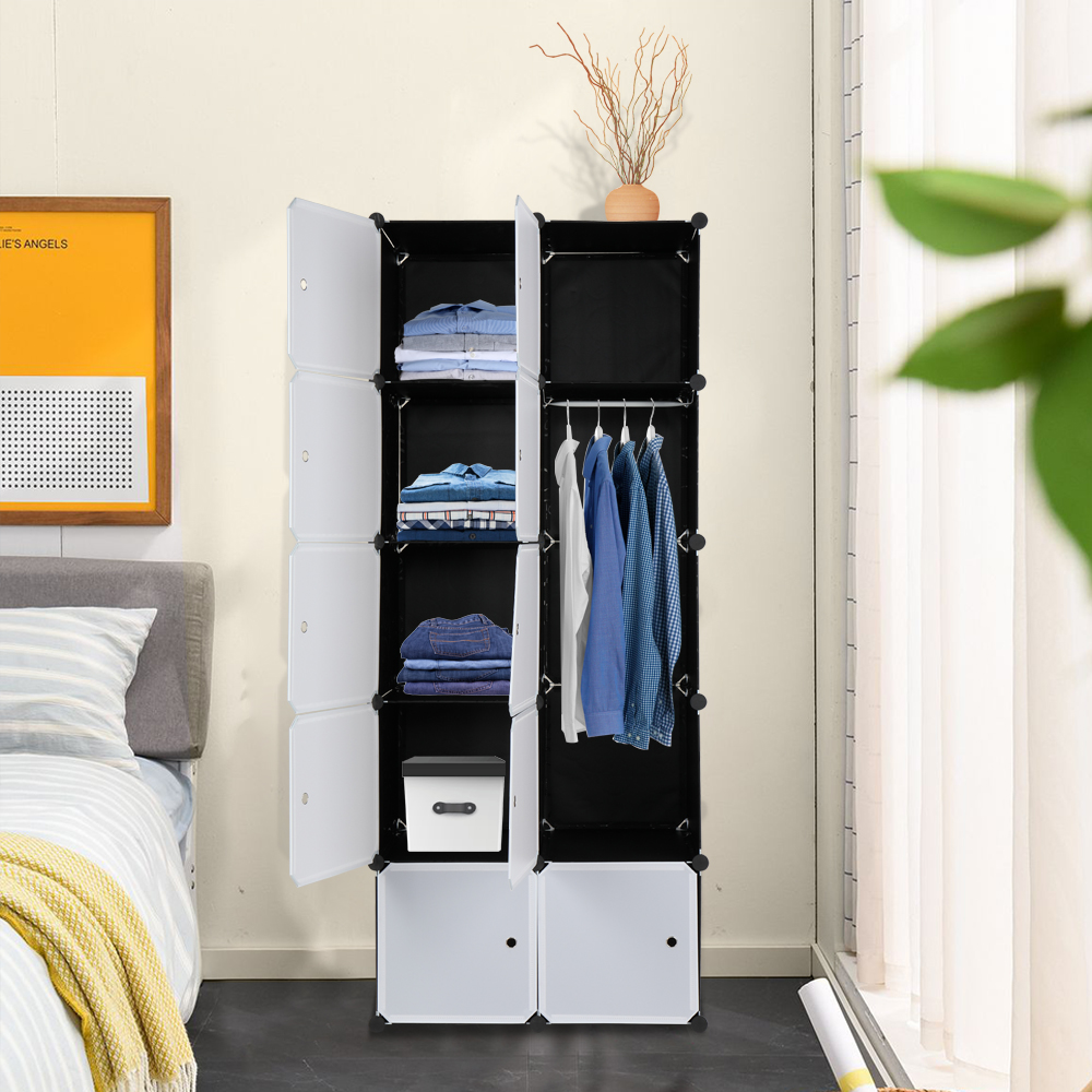 Regalsystem Kleiderschrank Würfel Steckregal Garderobe mit Tür Kleiderstange