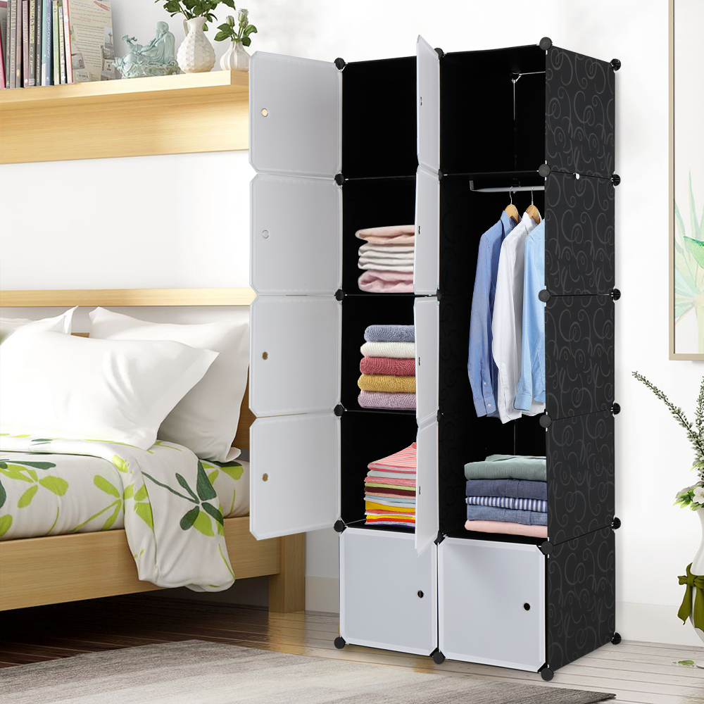 Regalsystem Kleiderschrank Würfel Steckregal Garderobe mit Tür Kleiderstange