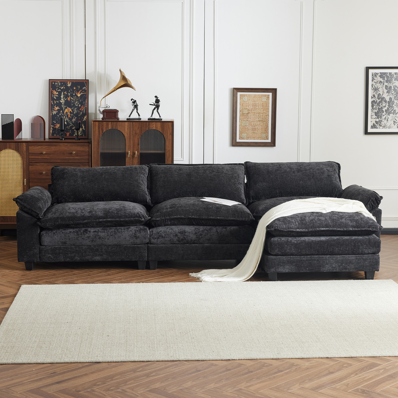 122 Inch Convertible Sectional Sofa Couch, L-Shape Sofa Couch with Ottoman - Picture 12 of 25