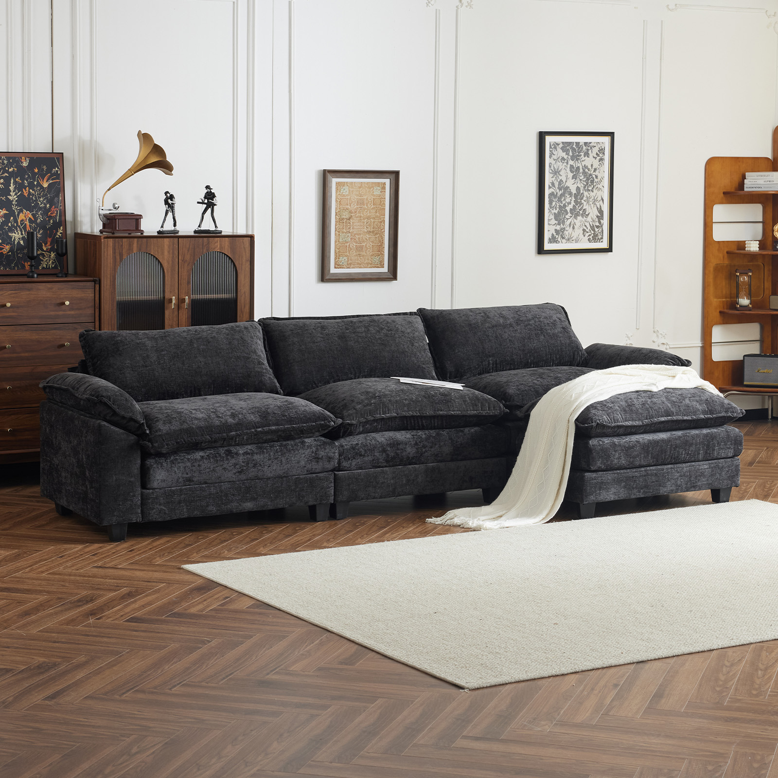 122'' Sectional Sofa Set with Convertible Footstool Living Room Furniture Couch - Picture 11 of 27