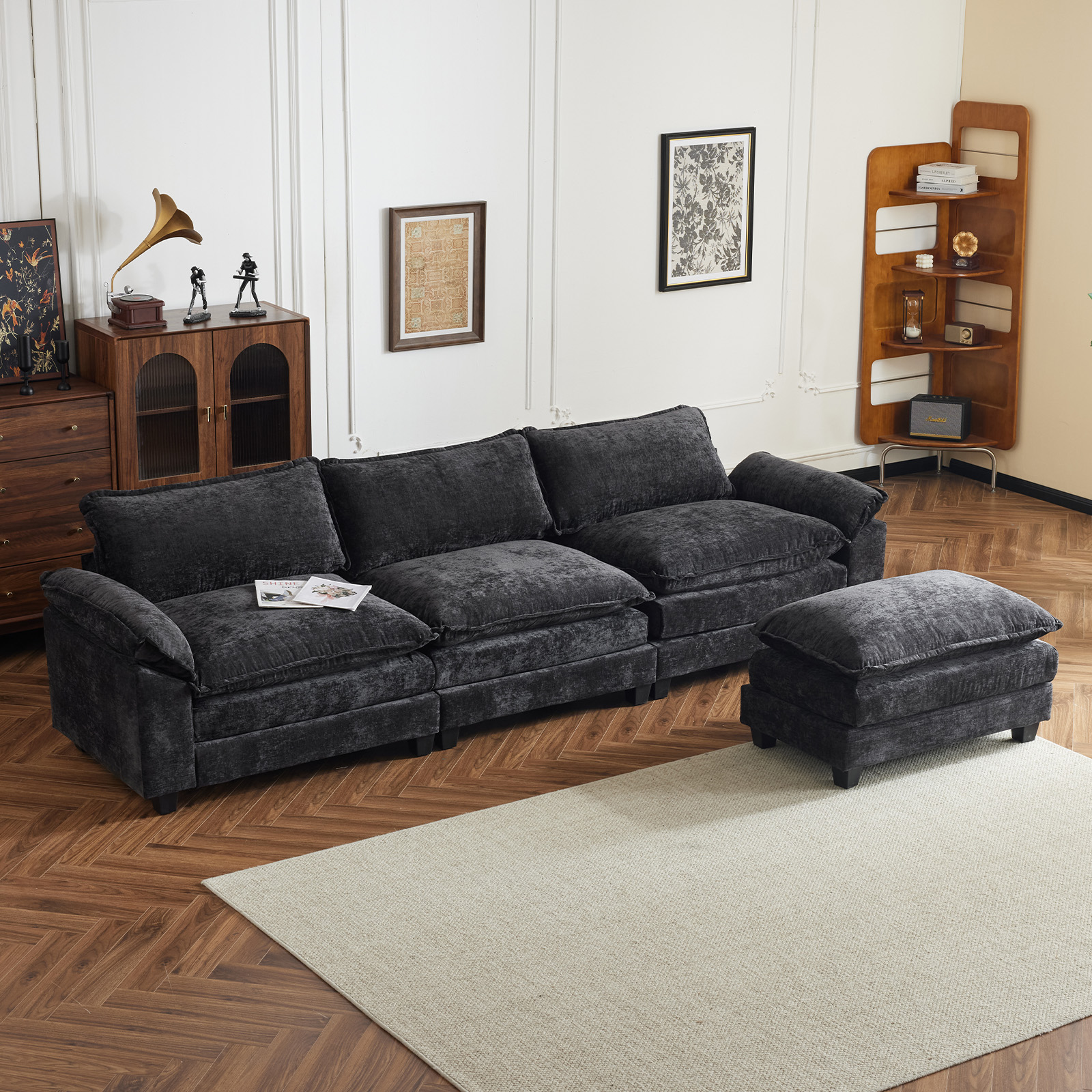 122'' Sectional Sofa Set with Convertible Footstool Living Room Furniture Couch - Picture 13 of 27