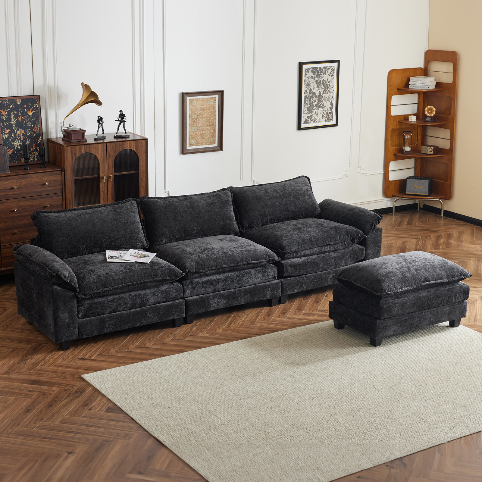 122'' Sectional Sofa Set with Convertible Footstool Living Room Furniture Couch - Picture 14 of 27