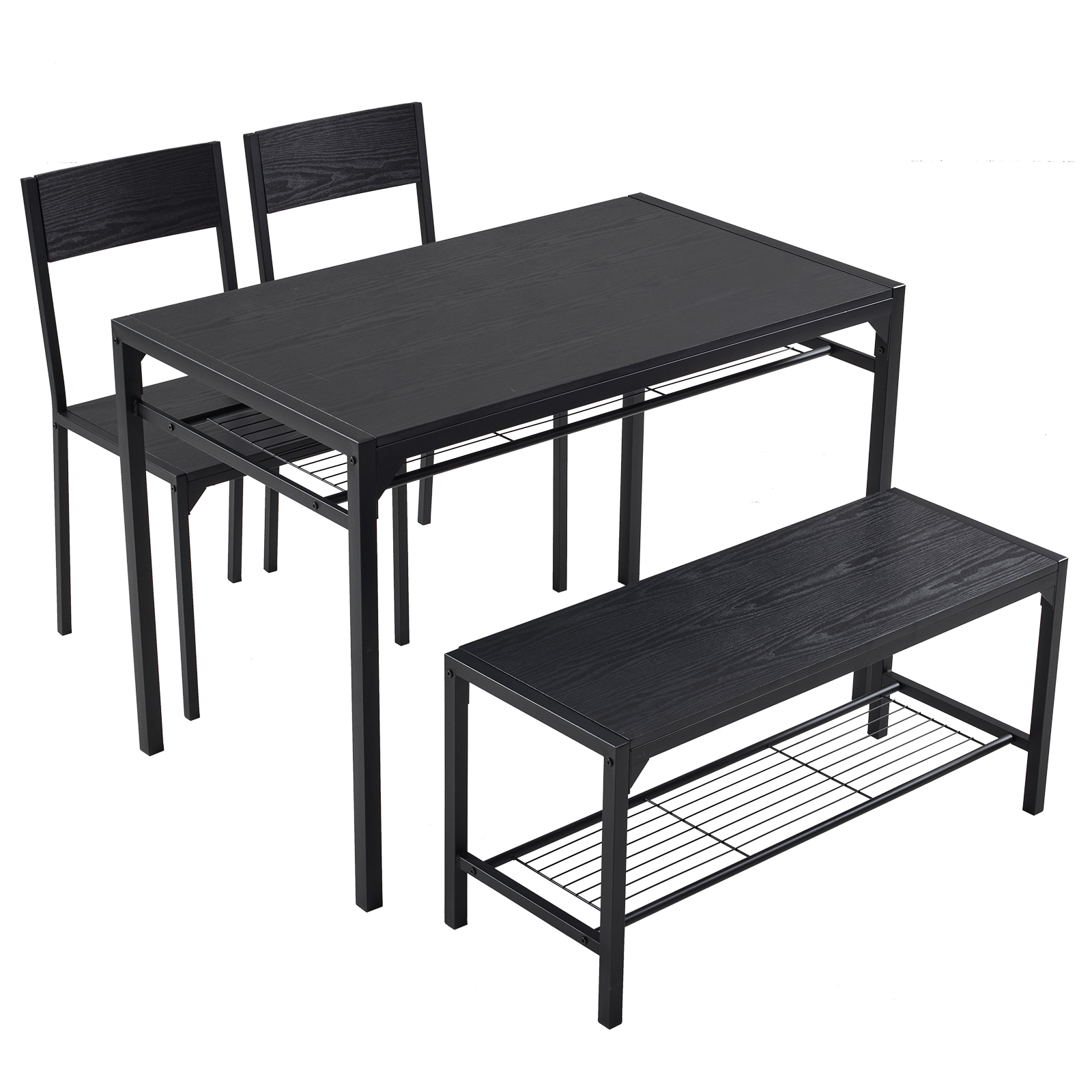 4 Piece Kitchen Dining Table Set for 4, Bench and 2 Chairs Industrial Gathering - Picture 28 of 34