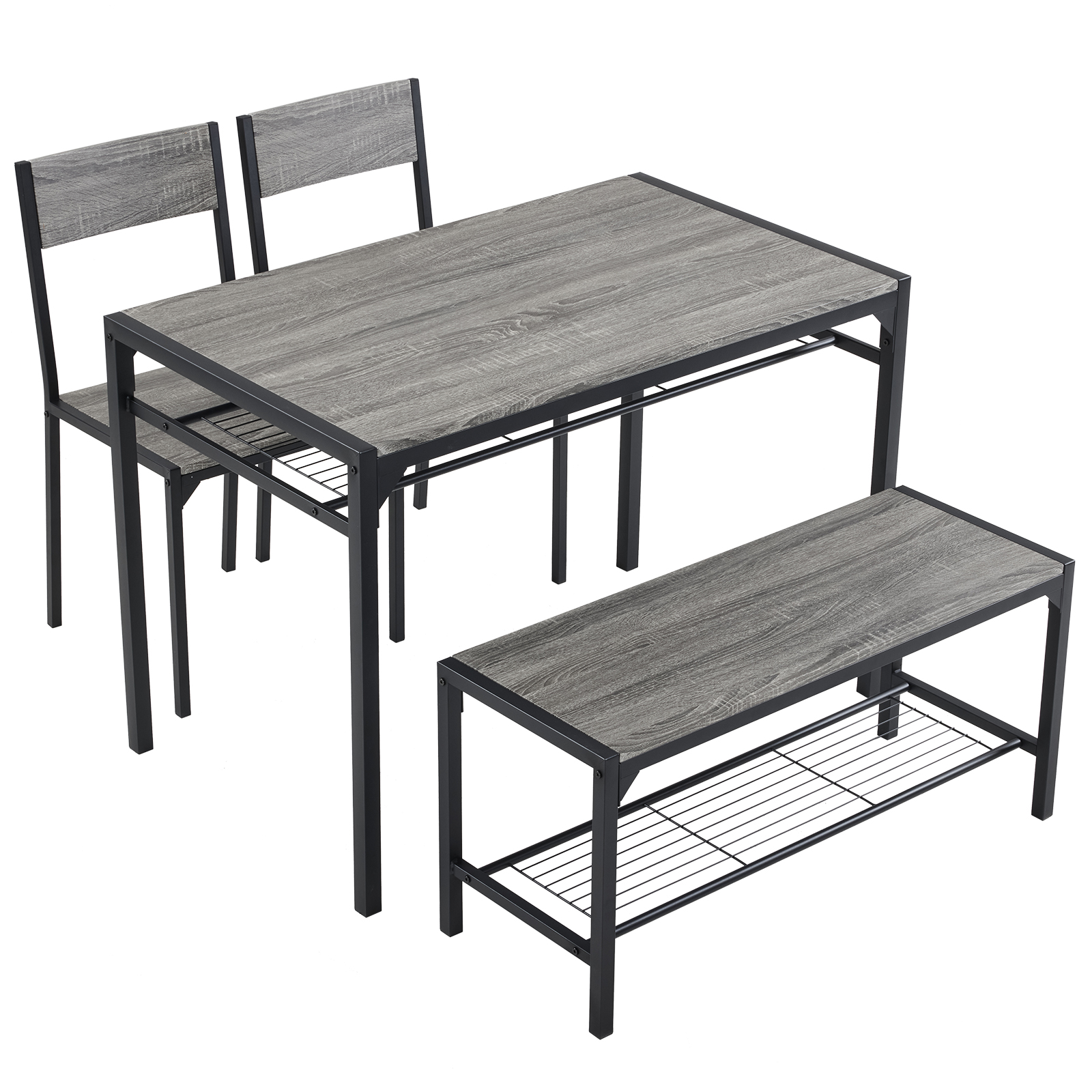 4 Piece Kitchen Dining Table Set for 4, Bench and 2 Chairs Industrial Gathering - Picture 31 of 34