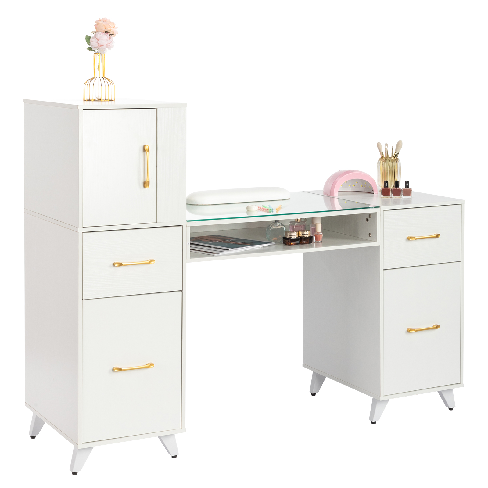 Manicure Nail Table Desk Spa Salon Beauty Station Equipment w/ Drawers + Cabinet - Picture 20 of 38