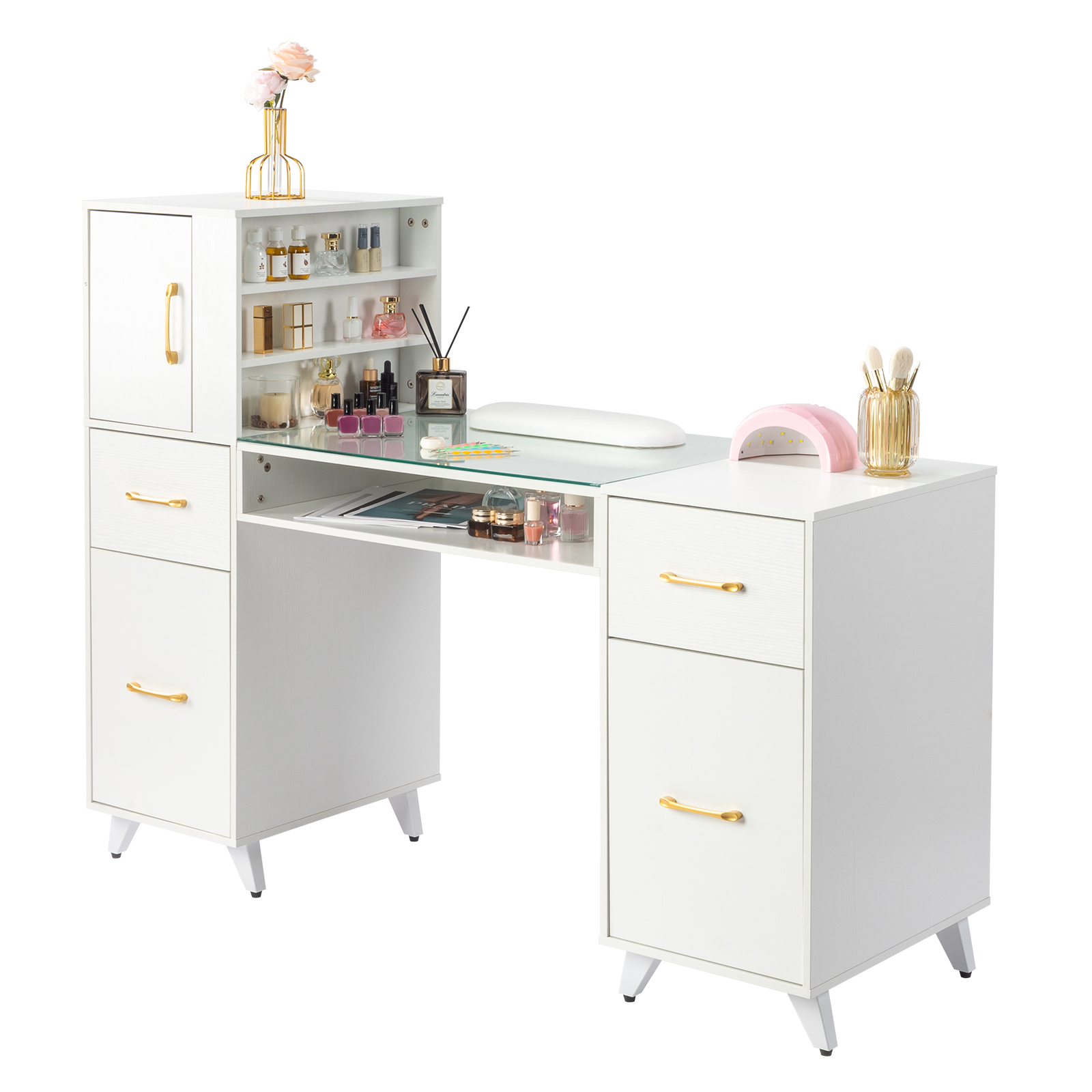Manicure Nail Table Desk Spa Salon Beauty Station Equipment w/ Drawers + Cabinet - Picture 19 of 38