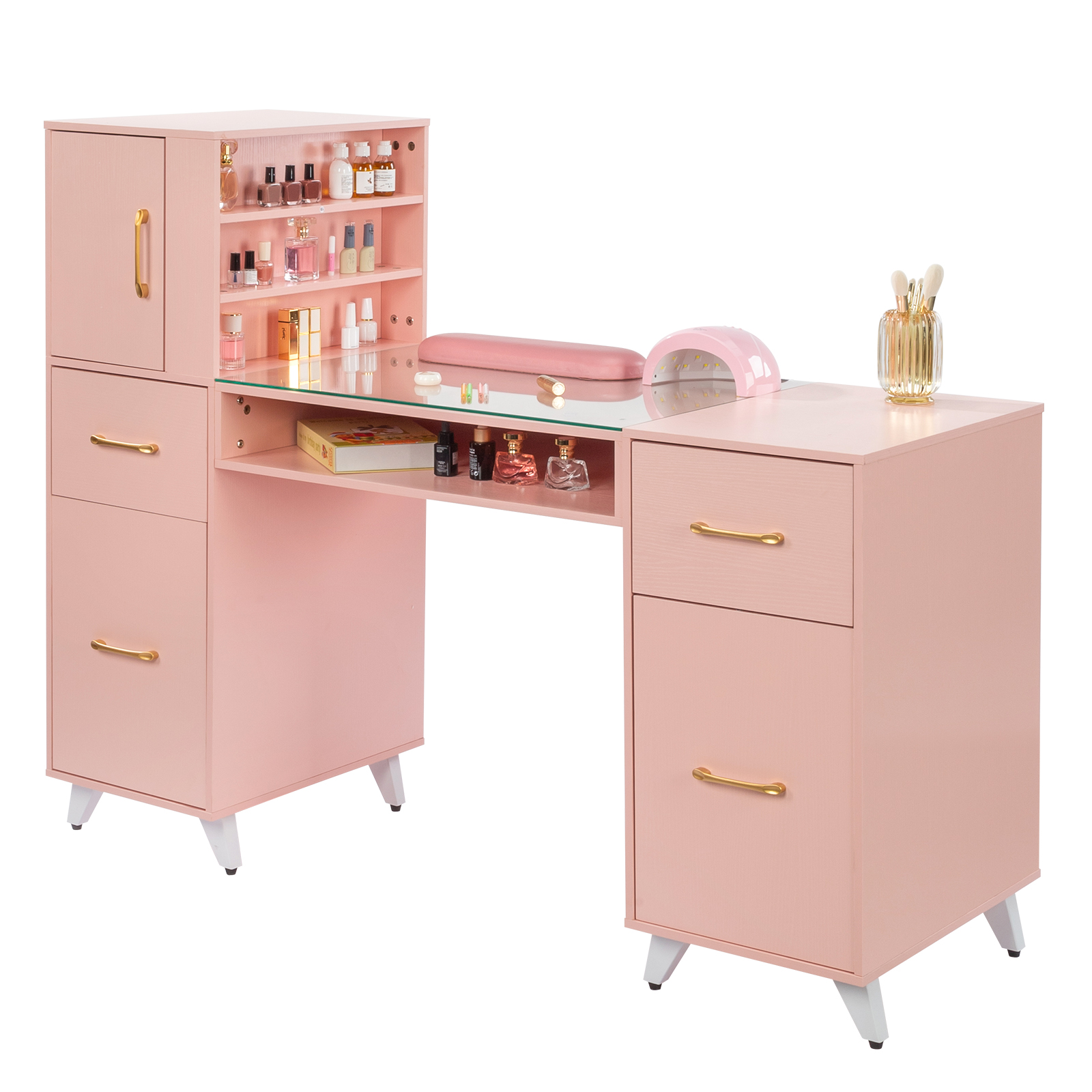 Manicure Nail Table Desk Spa Salon Beauty Station Equipment w/ Drawers + Cabinet - Picture 37 of 38
