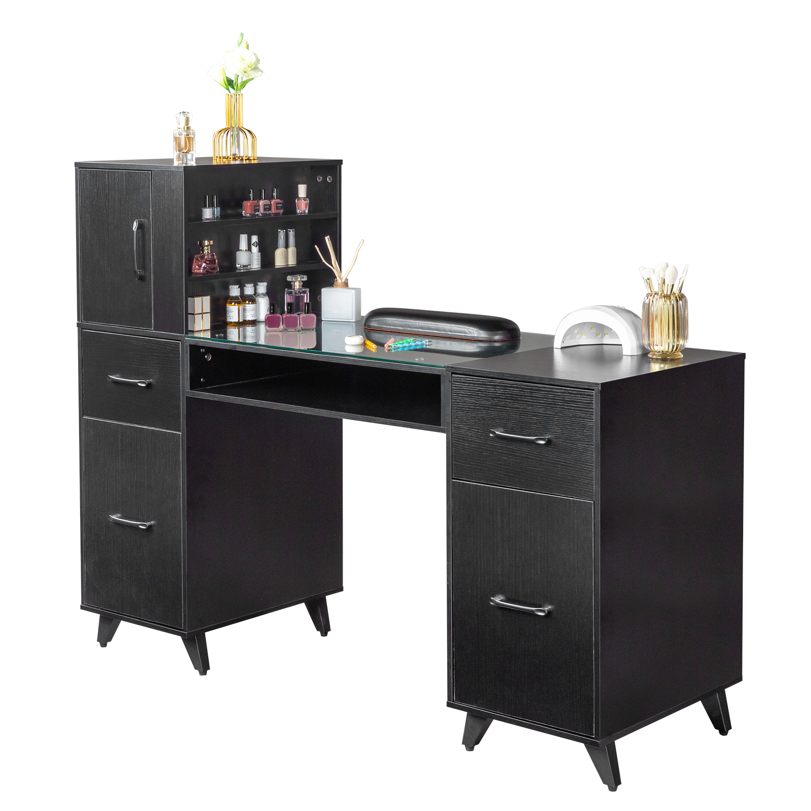 Manicure Nail Table Desk Spa Salon Beauty Station Equipment w/ Drawers + Cabinet - Picture 28 of 38