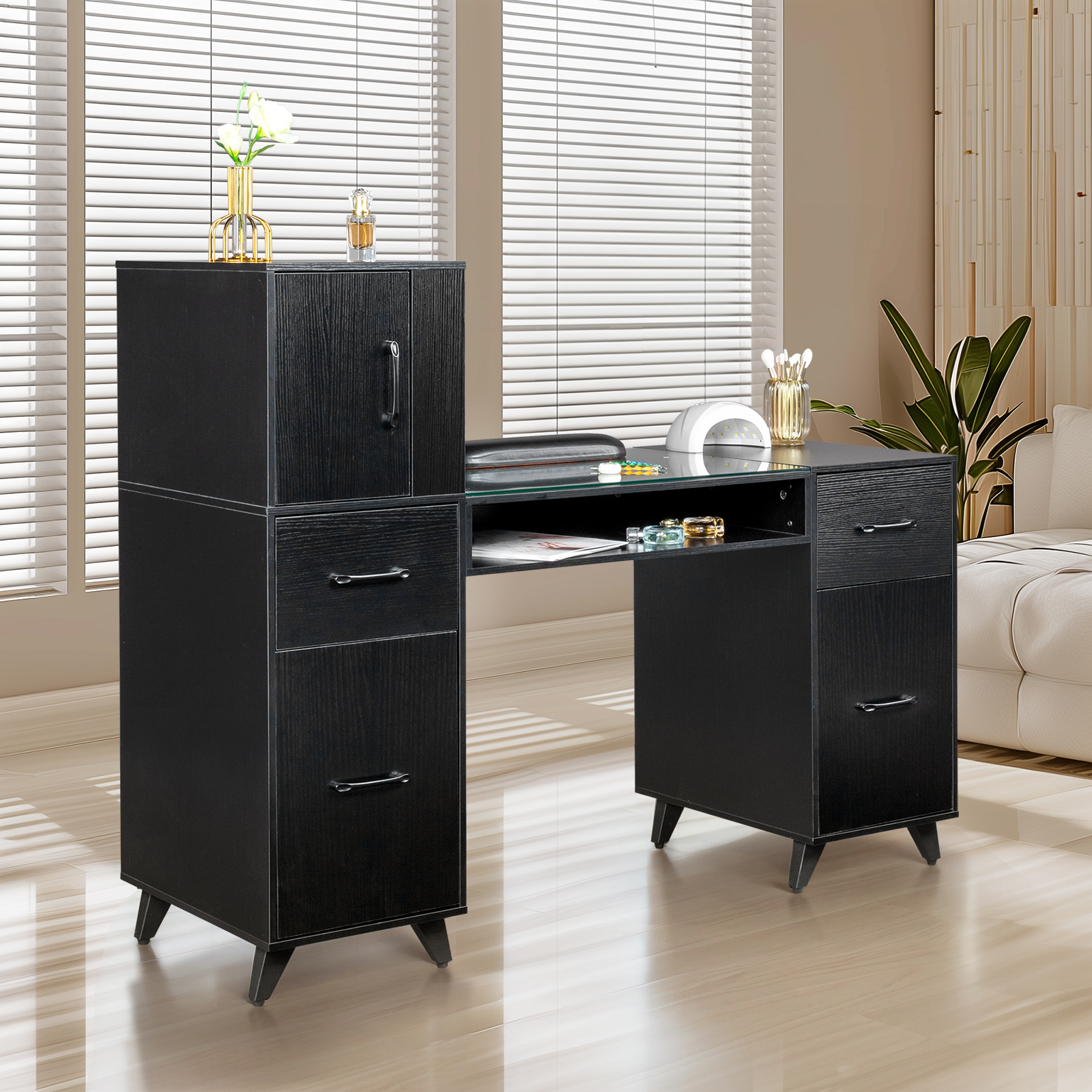 Manicure Nail Table Desk Spa Salon Beauty Station Equipment w/ Drawers + Cabinet - Picture 36 of 38