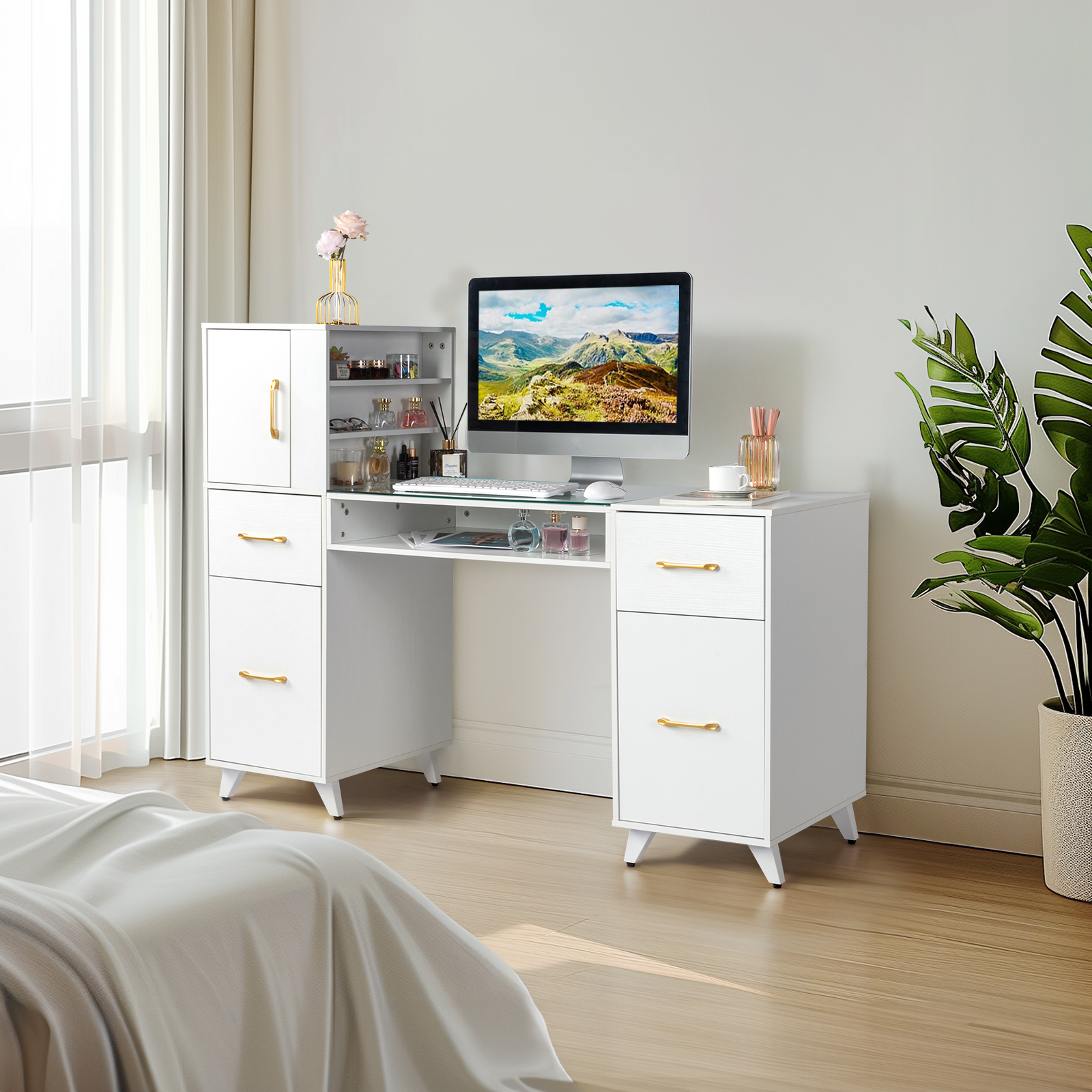 Computer Desk Nail Tech Table for Spa Beauty Salon Workstation with Wrist Rest