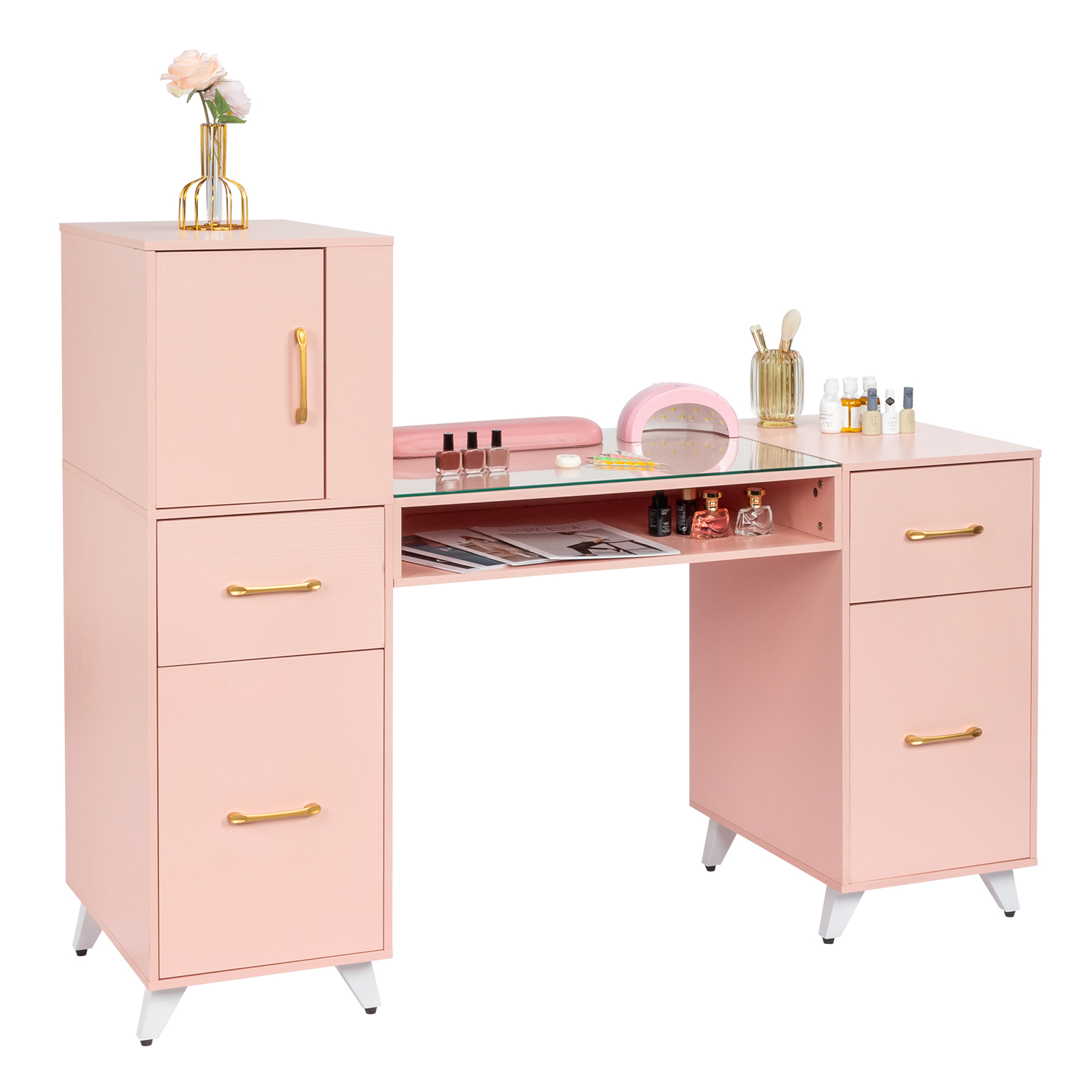 Manicure Table Nail Station Makeup Desk with Drawers Beauty Salon