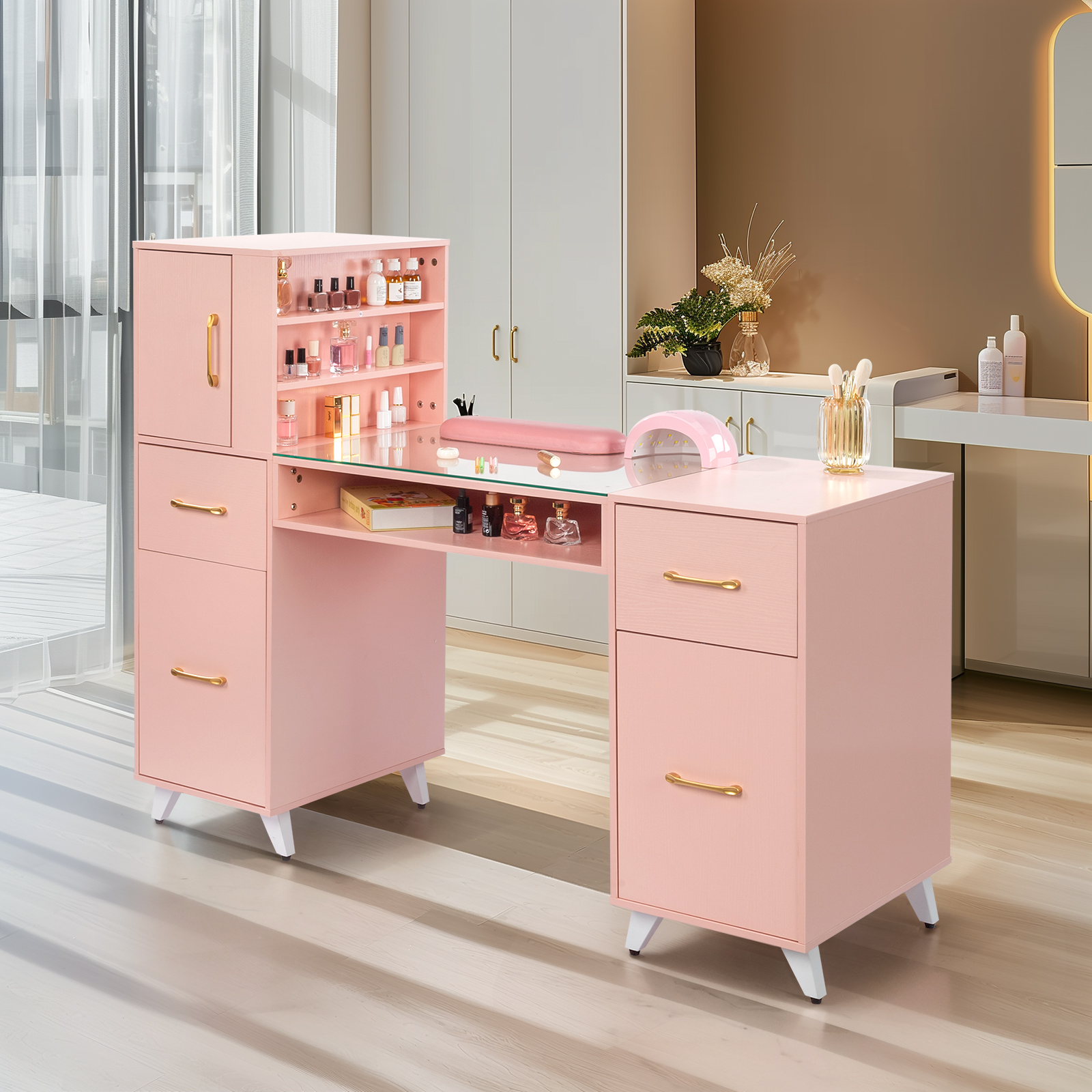 Manicure Table Nail Station Makeup Desk with Drawers Beauty Salon