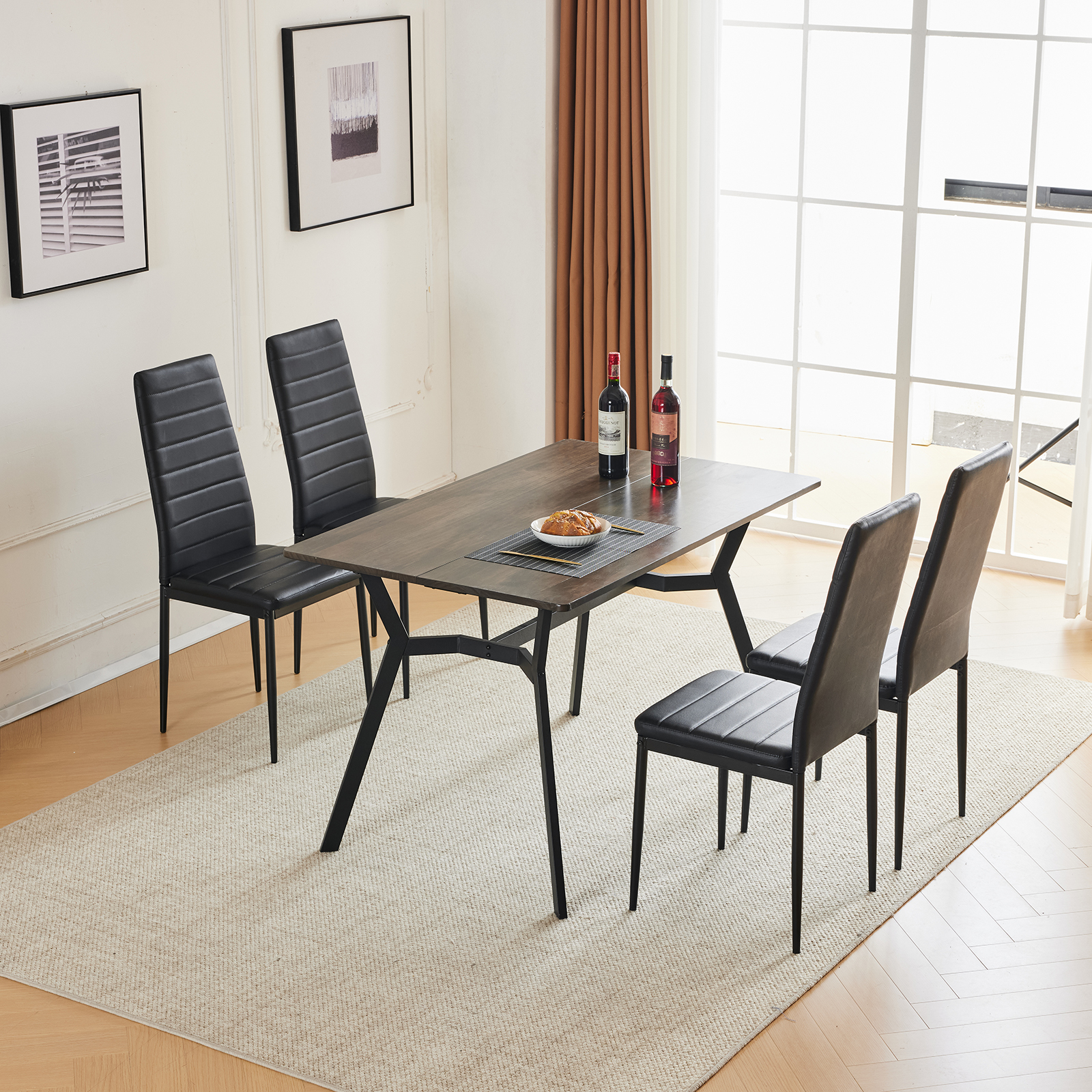 5 PC Dining Set / Wood Top Table / 4 Chairs Kitchen Table Living Room Furniture - Picture 21 of 21