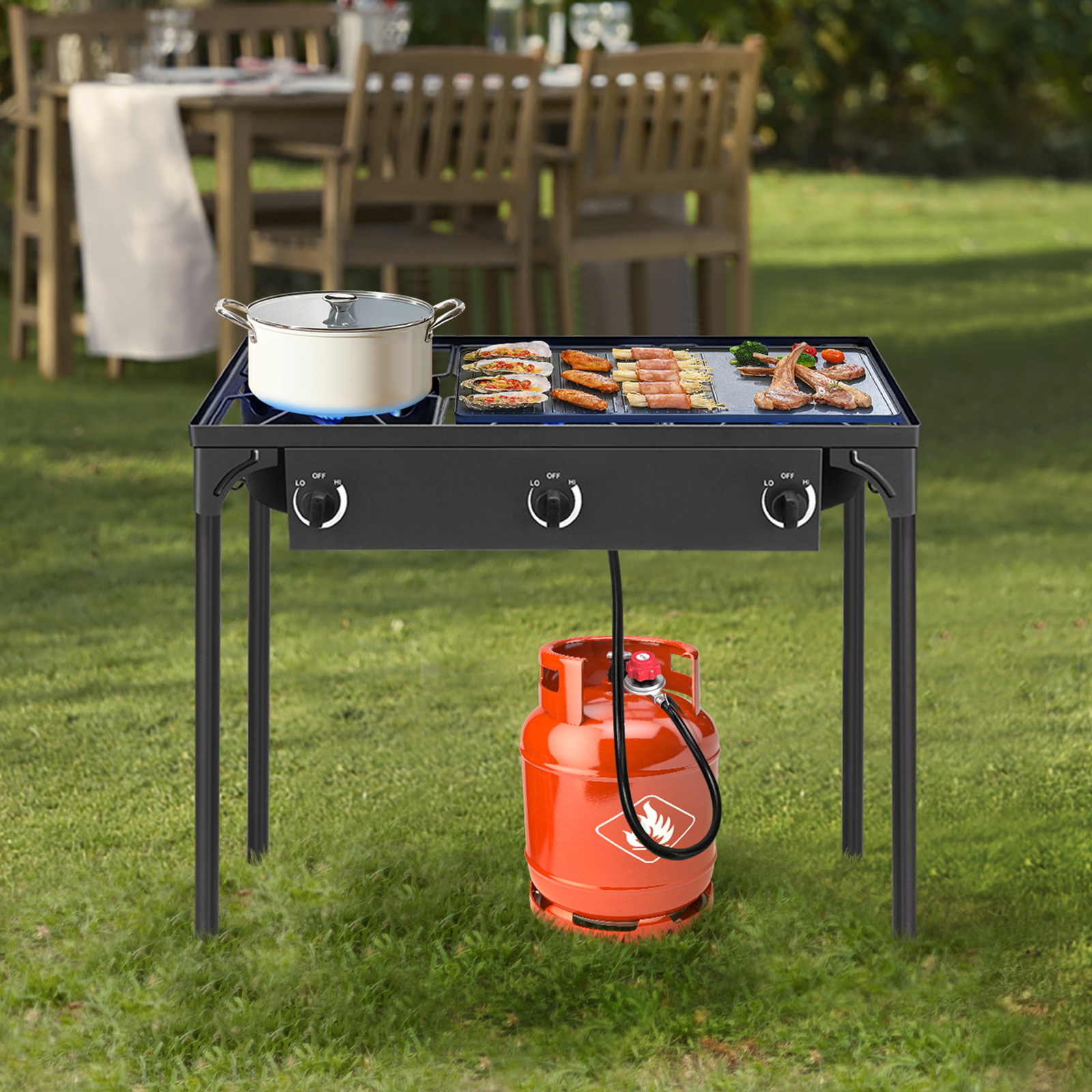 ボクシング BBQ Zokop Portable Propane 225000-BTU 1-3 Gas Burners Outdoor