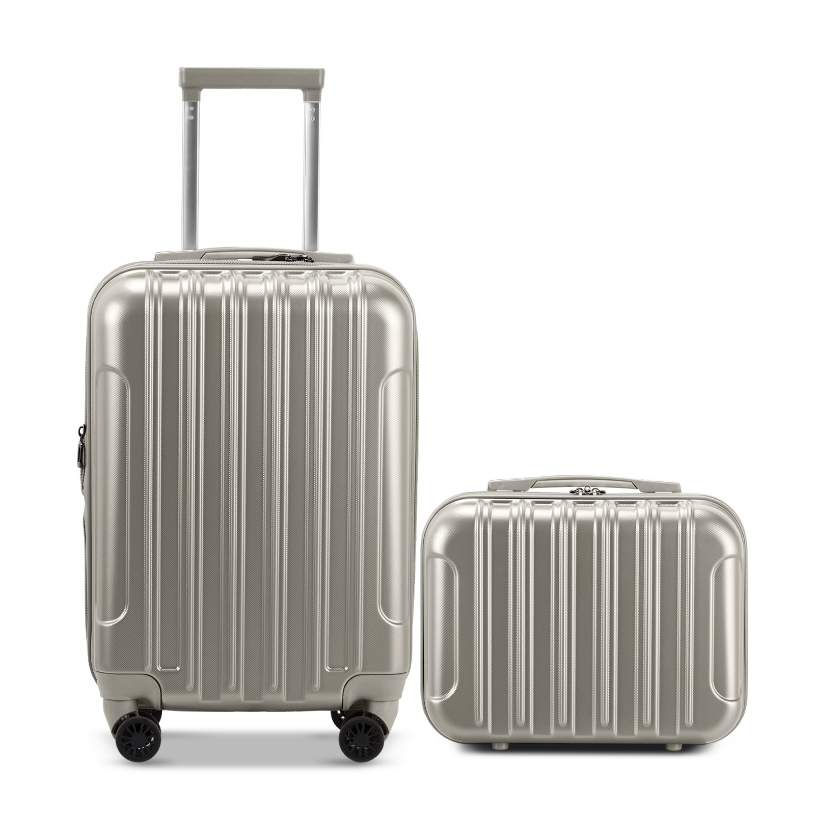 2PCS (14"+20") Carry-On Luggage Set Spinner Hardside Suitcase w/ Cosmetic Case