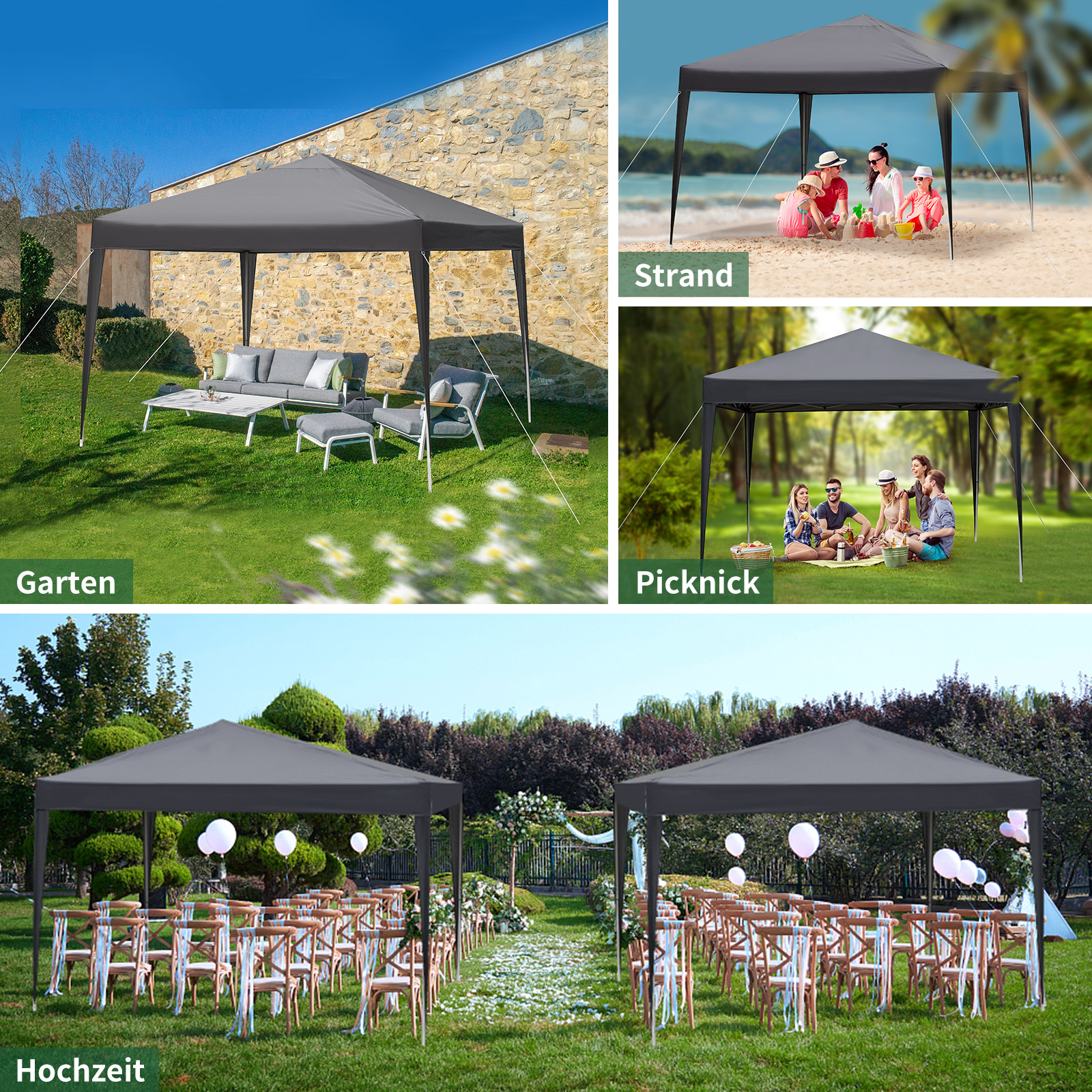Pavillon 2x2m/3x3m/3x6m Faltpavillon Wasserdicht Partyzelt Gartenzelt UV Schutz - Bild 33 von 151