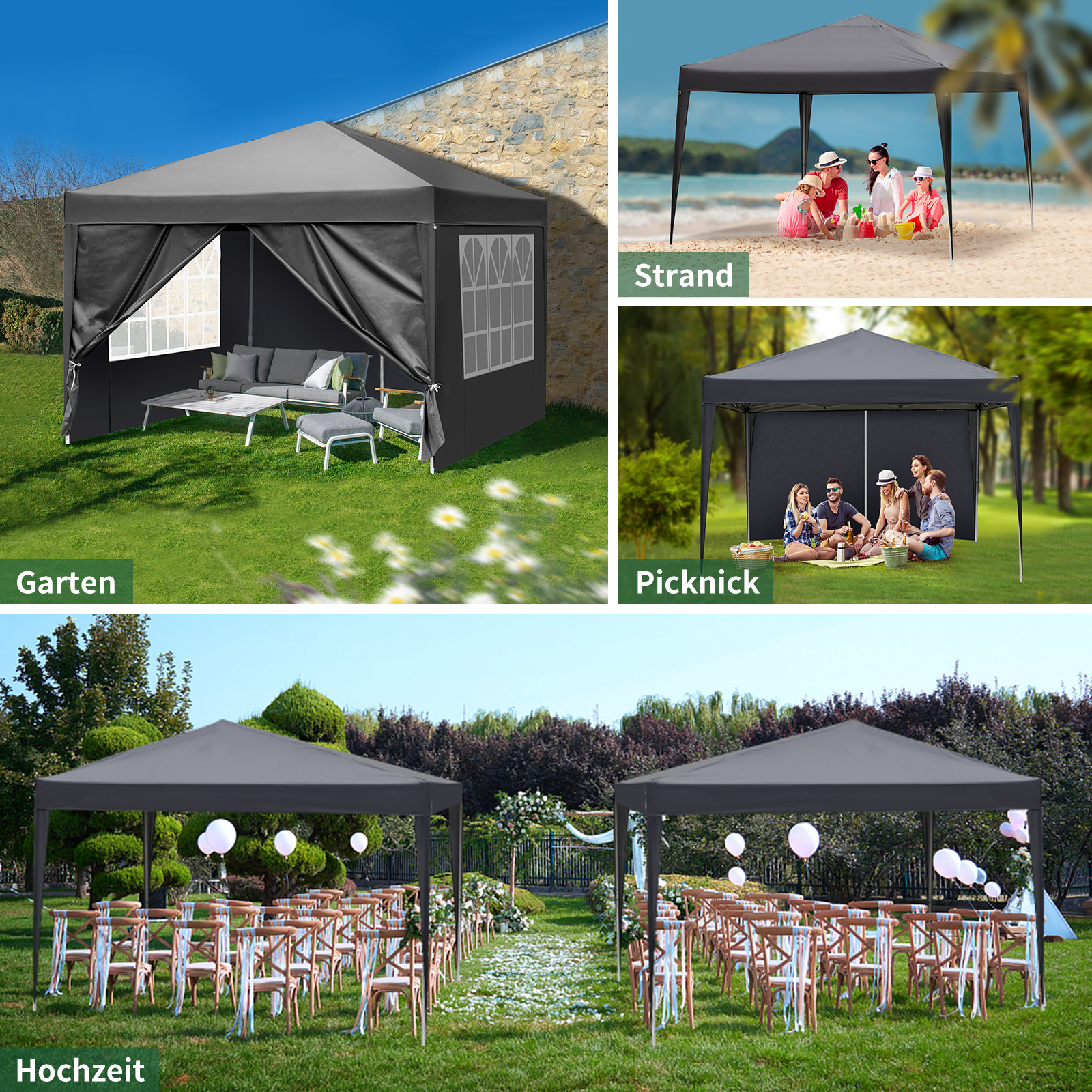Pavillon 2x2m/3x3m/3x6m Faltpavillon Wasserdicht Partyzelt Gartenzelt UV Schutz - Bild 47 von 151