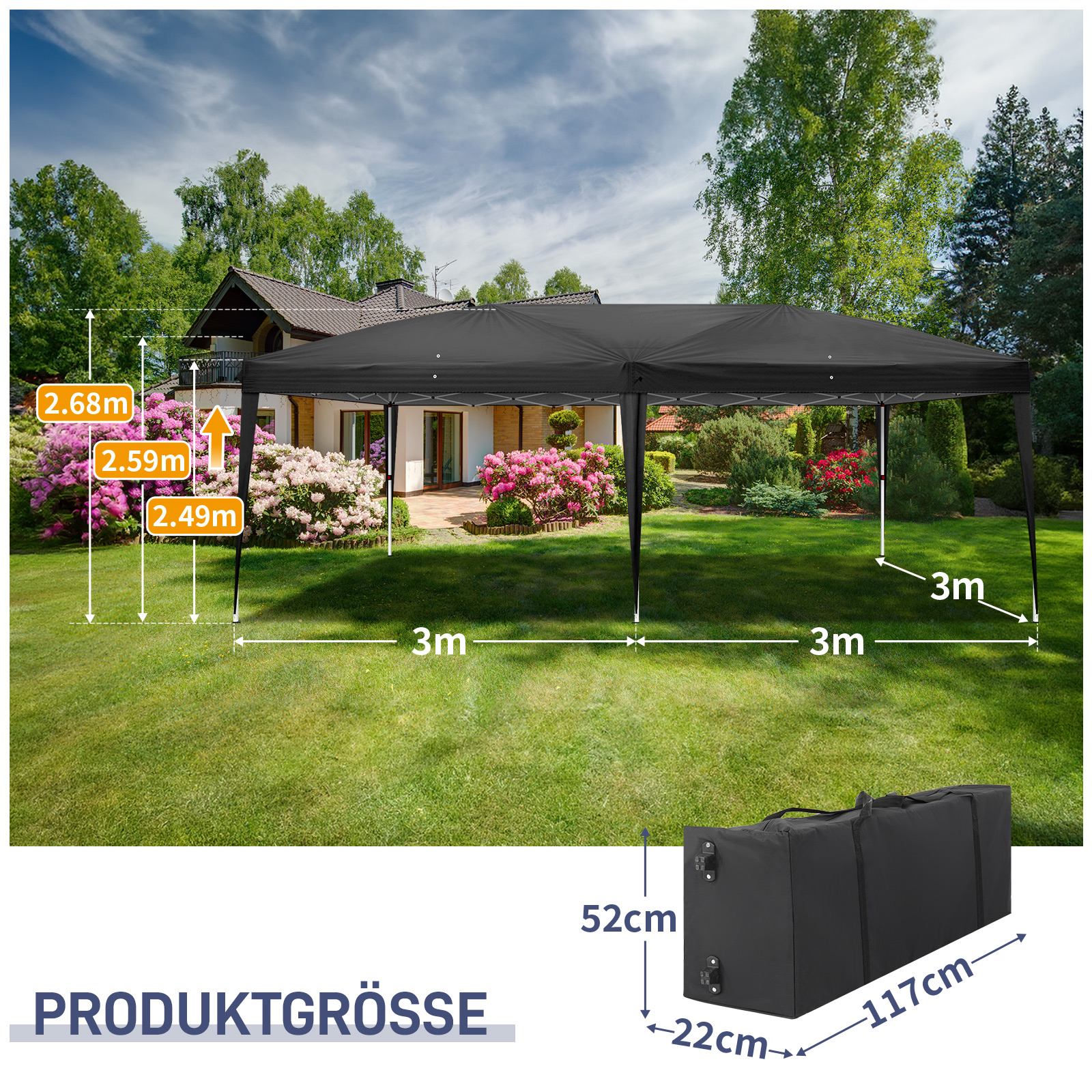 Pavillon 2x2m/3x3m/3x6m Faltpavillon Wasserdicht Partyzelt Gartenzelt UV Schutz - Bild 87 von 151