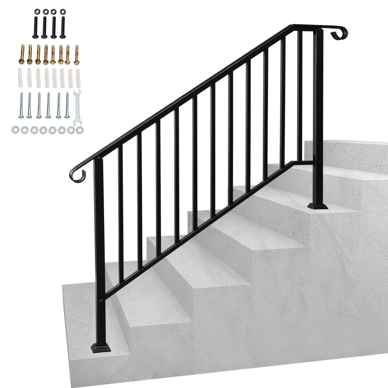 Iron Handrail Kit for 1-5 Steps Stair Rail Railing Outdoor Garden Porch Post UK