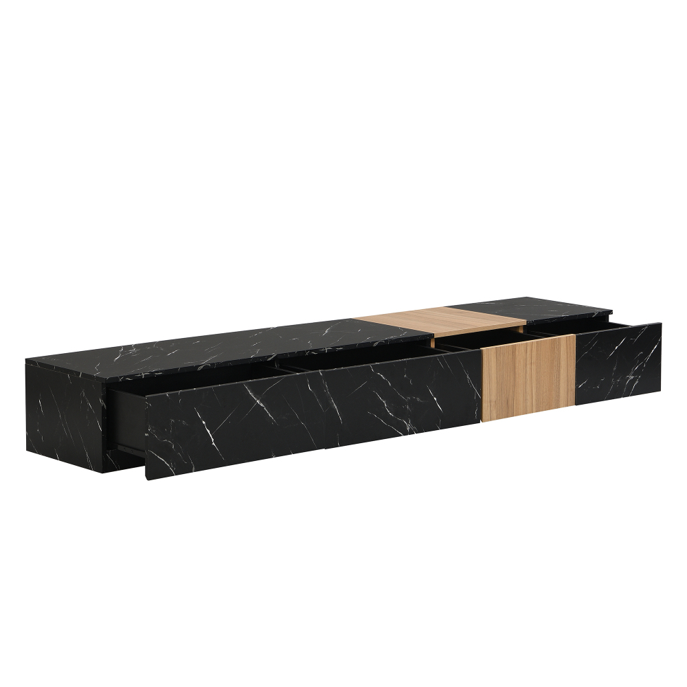 FreeCombination TV Stand w/Faux Marble&Walnut Wood Grain Finish for TV up to 88'