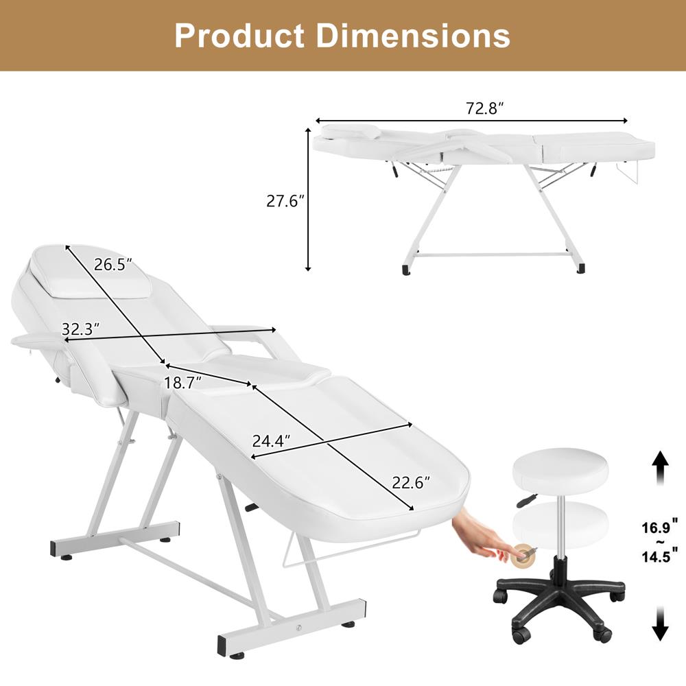 Liegendes Salon Spa Massagetisch Therapiebett Kosmetikliege mit Hocker 3 zonen