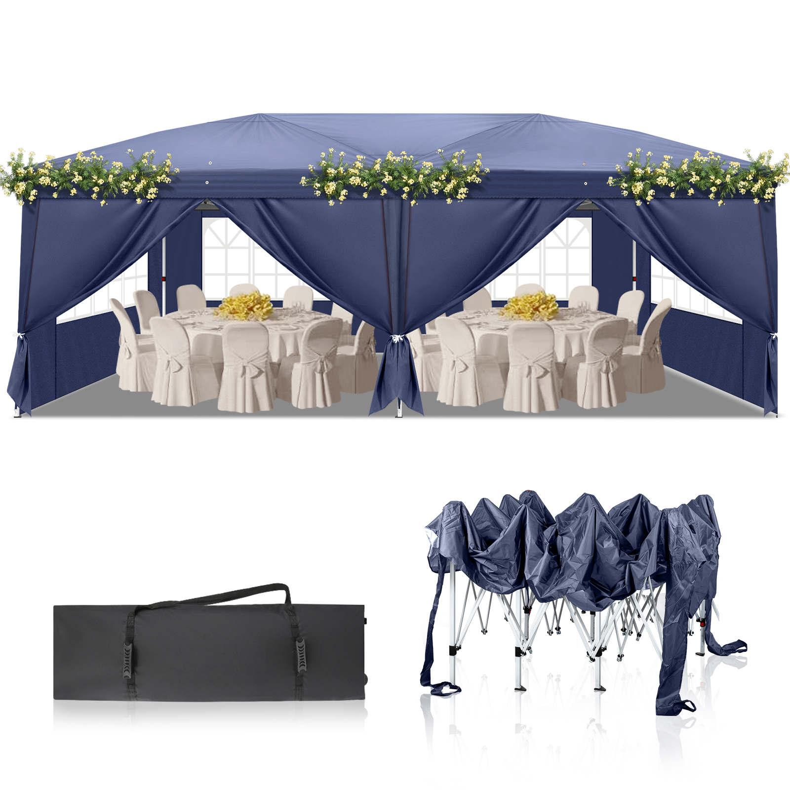 Pavillon Faltpavillon 3x6m Wasserdicht mit 4 Seitenteilen und Fenstern Partyzelt