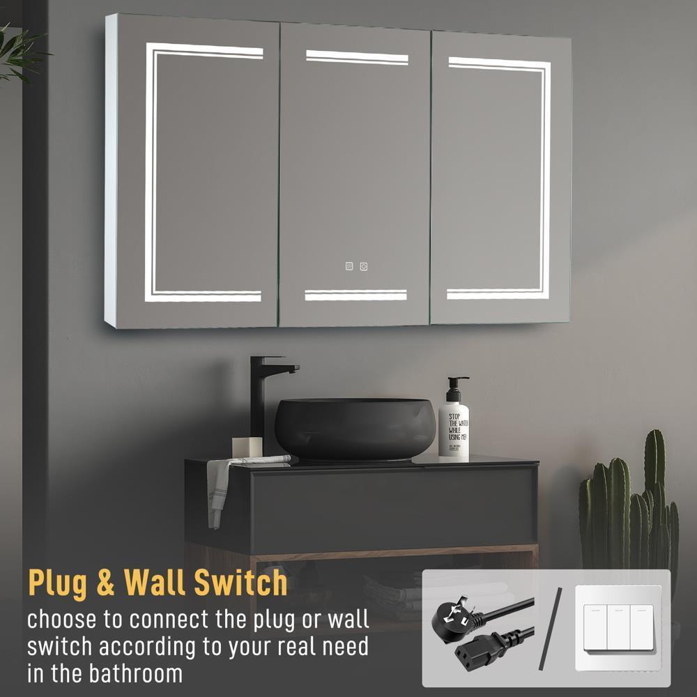 Bathroom Cabinet Lighted Anti-Fog Cabinet 3 Mirror Doors Vanity Mirror Organizer