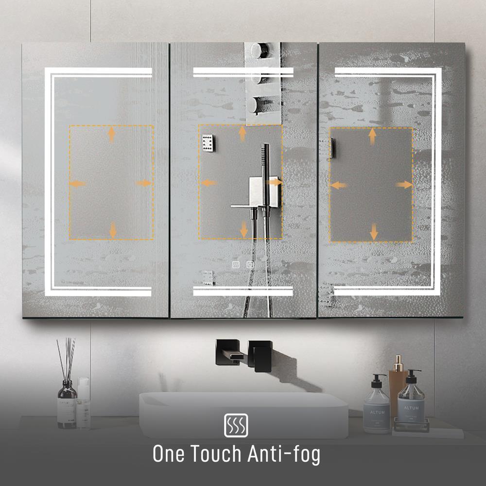 Bathroom Cabinet Lighted Anti-Fog Cabinet 3 Mirror Doors Vanity Mirror Organizer