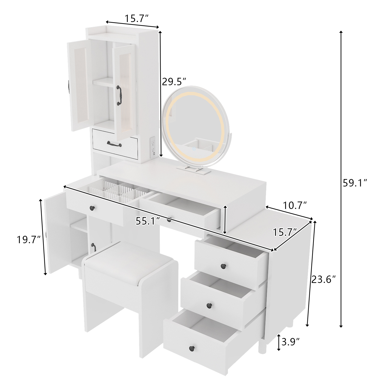 Vanity Set Storage Cabinet Makeup Vanity Table with Power Outlet for Bedroom