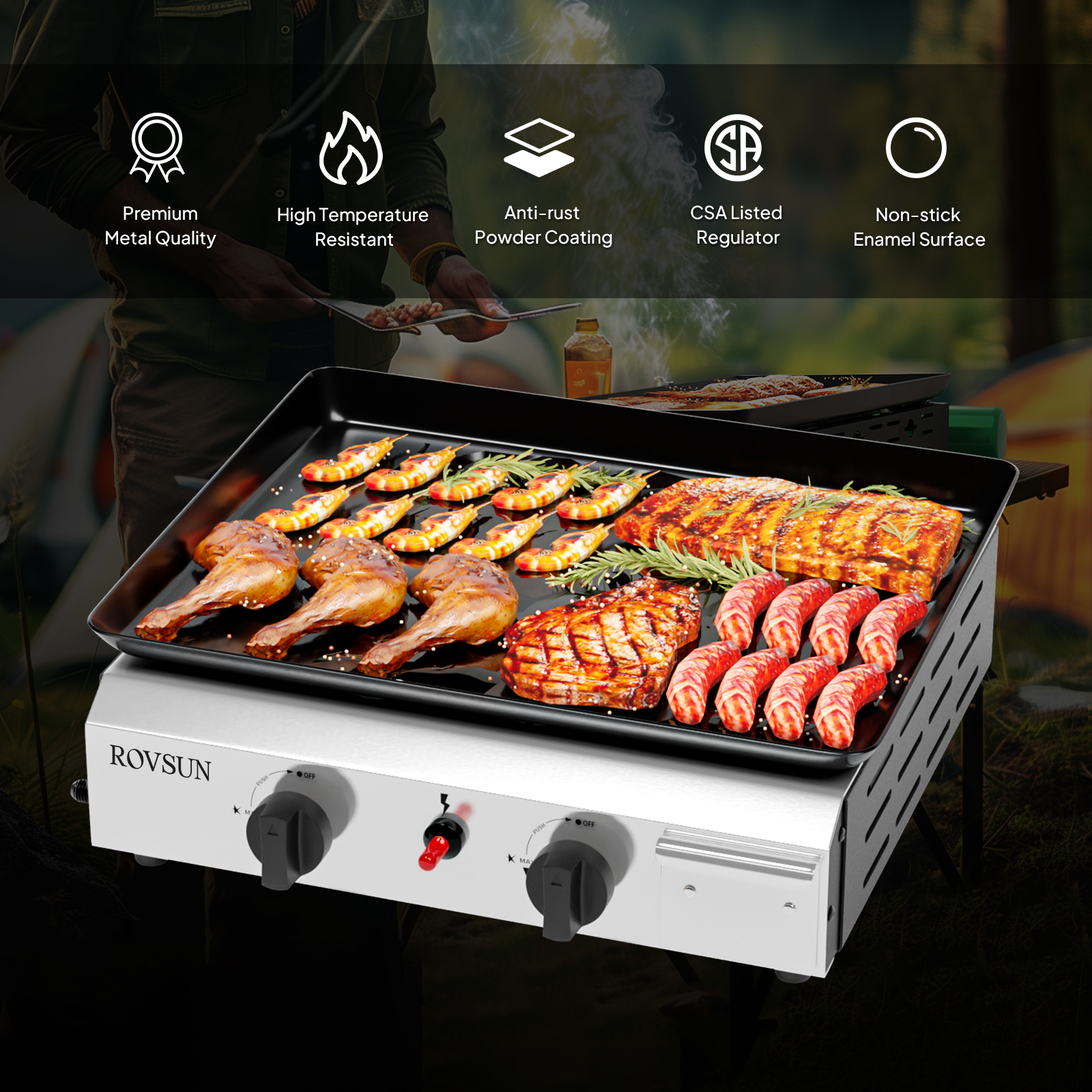 2-4 Burner Propane Gas Flat Top Griddle w/ Piezo Ignition & Enameled Tray - Picture 8 of 38