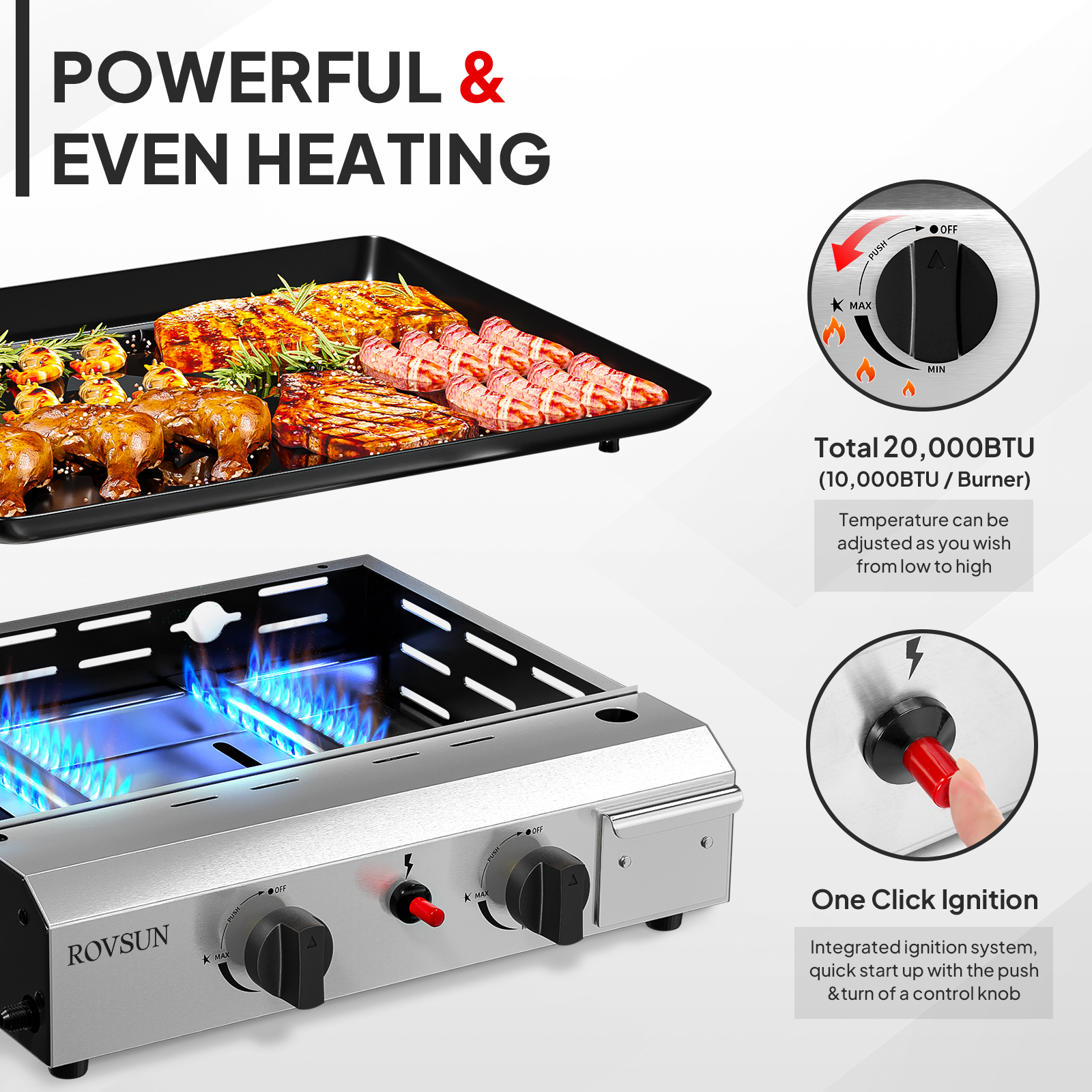 2-4 Burner Propane Gas Flat Top Griddle w/ Piezo Ignition & Enameled Tray - Picture 21 of 38