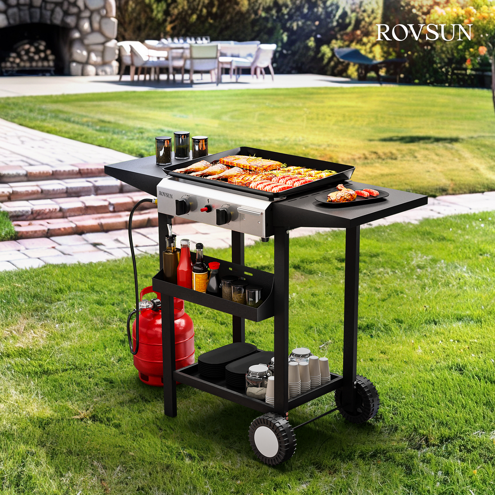 2-4 Burner Propane Gas Flat Top Griddle w/ Piezo Ignition & Enameled Tray - Picture 28 of 38