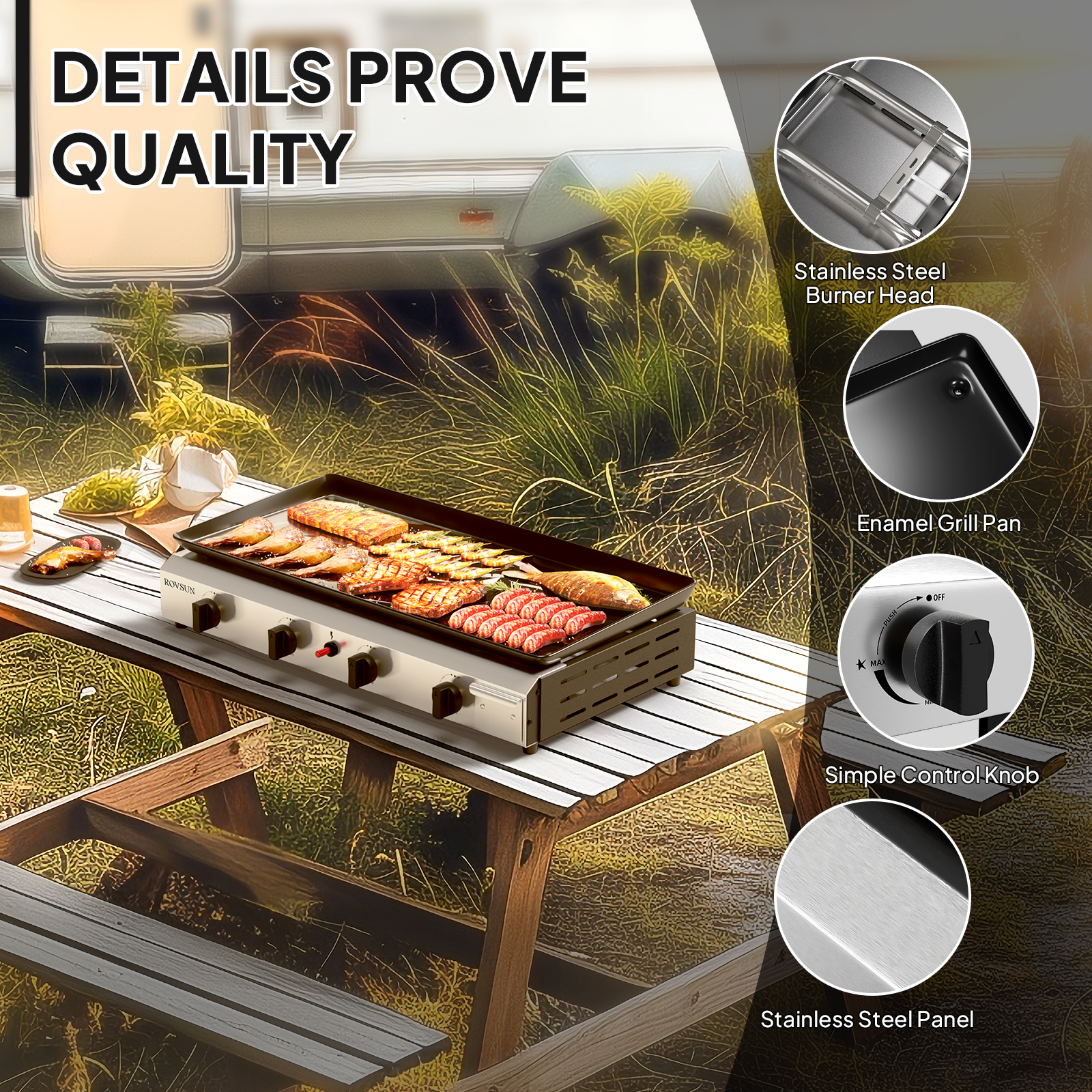 2-4 Burner Propane Gas Flat Top Griddle w/ Piezo Ignition & Enameled Tray - Picture 33 of 38