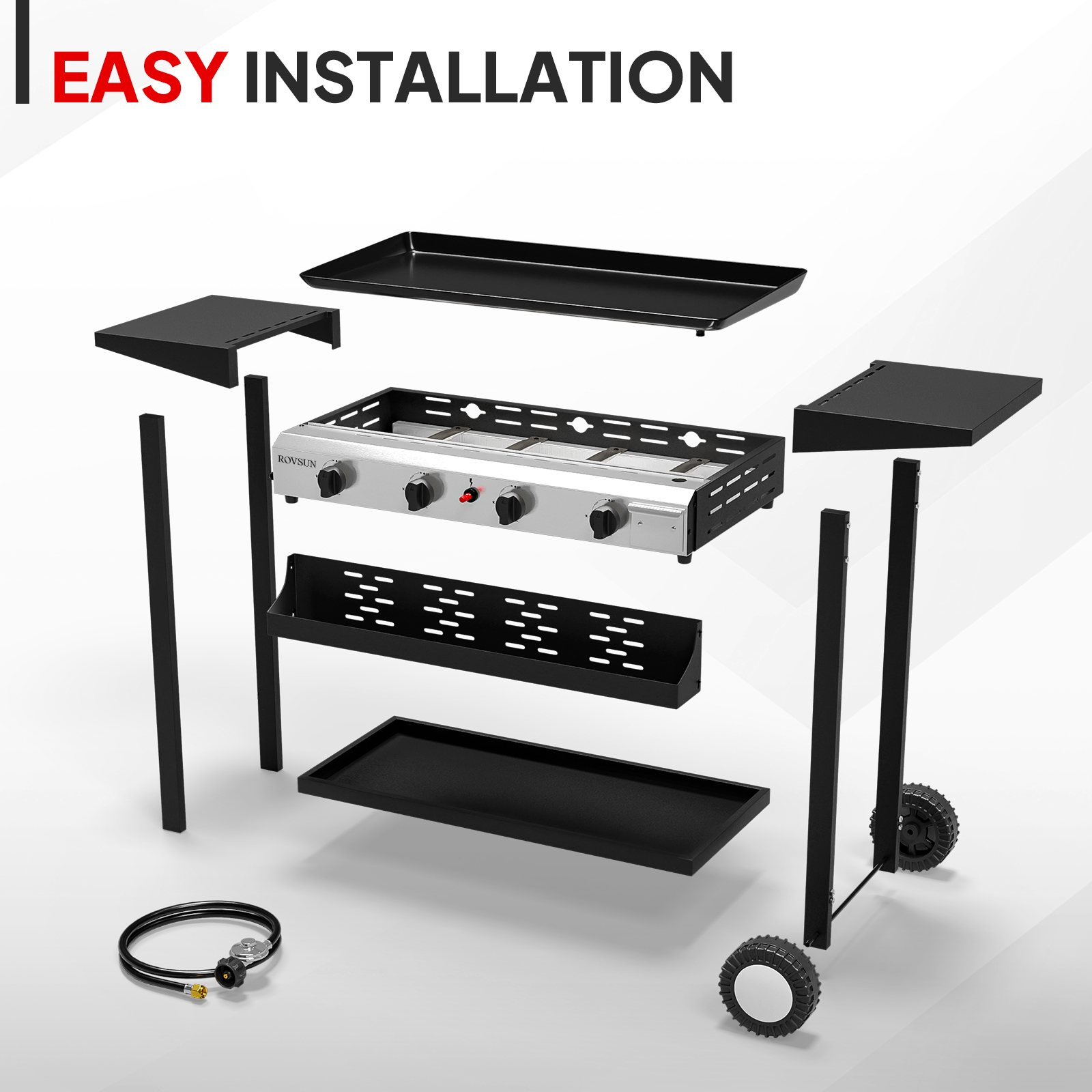 2-4 Burner Propane Gas Flat Top Griddle w/ Piezo Ignition & Enameled Tray - Picture 15 of 38
