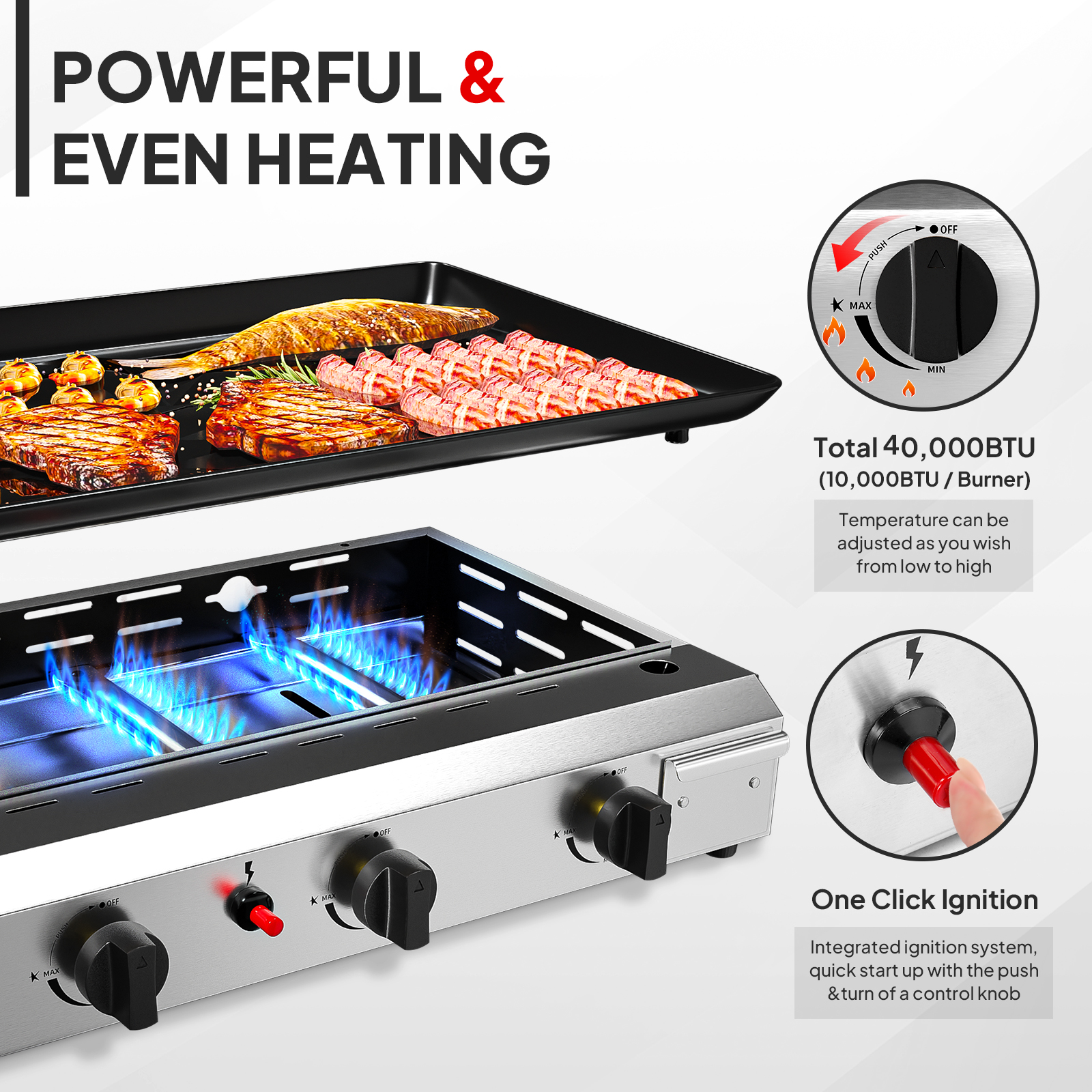 2-4 Burner Propane Gas Flat Top Griddle w/ Piezo Ignition & Enameled Tray - Picture 12 of 38