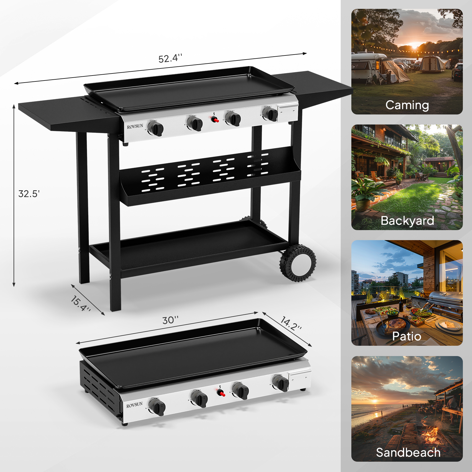 2-4 Burner Propane Gas Flat Top Griddle w/ Piezo Ignition & Enameled Tray - Picture 17 of 38