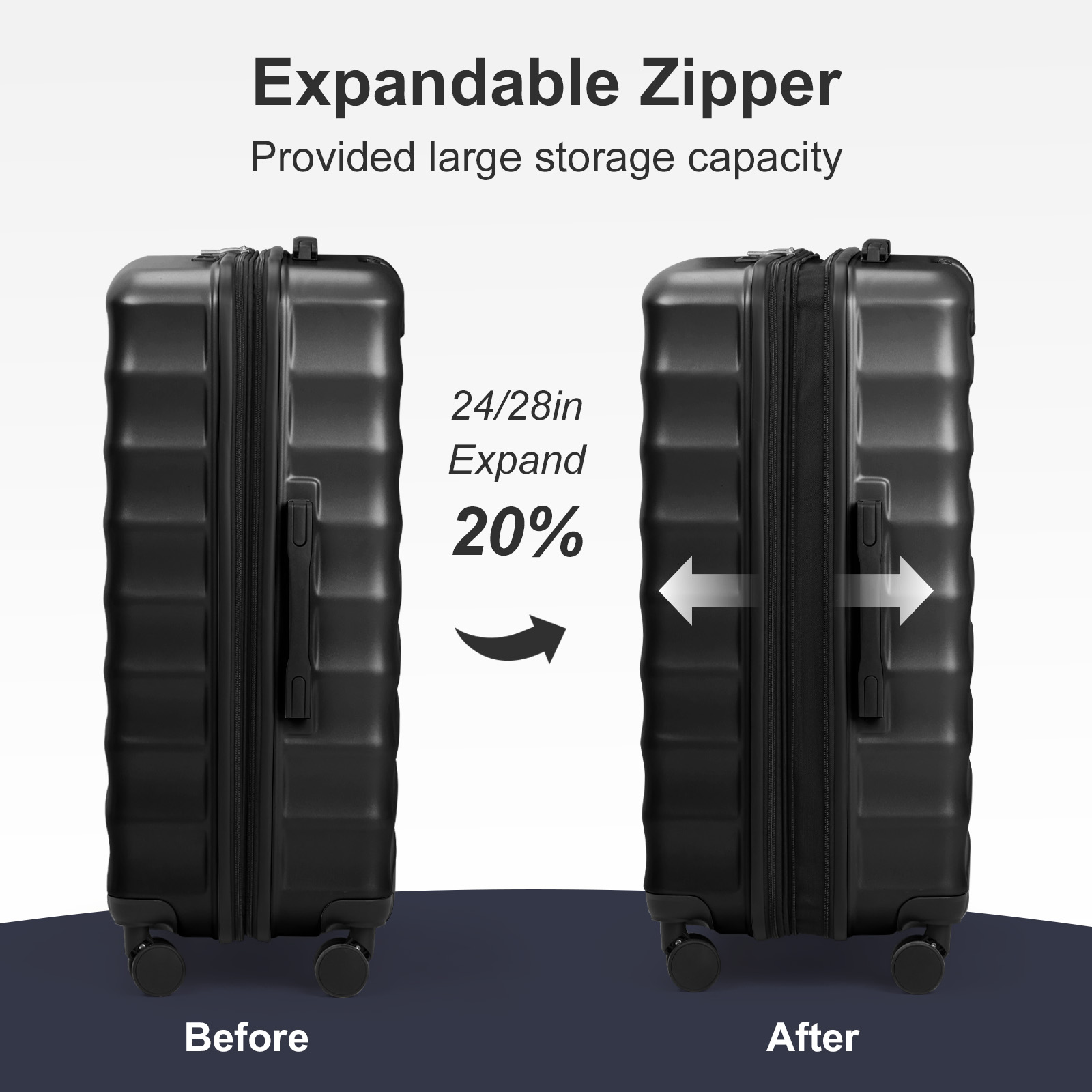 20+ 24+ 28" Luggage Set Travel Expandable PC+ABS Business Suitcase Spinner Wheel