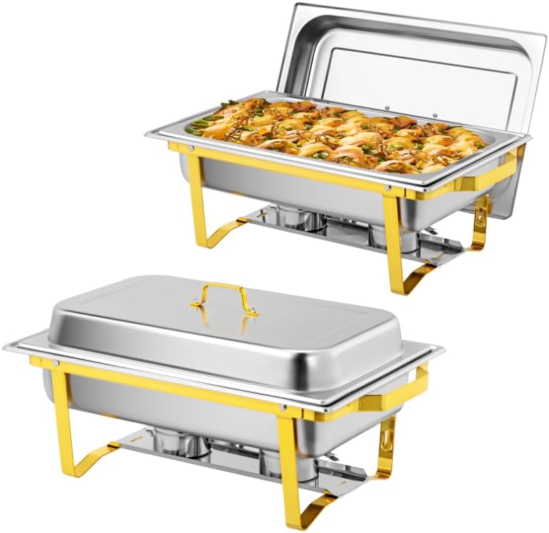 9 QT Rectangular Chafing Dishes for Buffet / 5 QT Round Chafing Dish Buffet Set