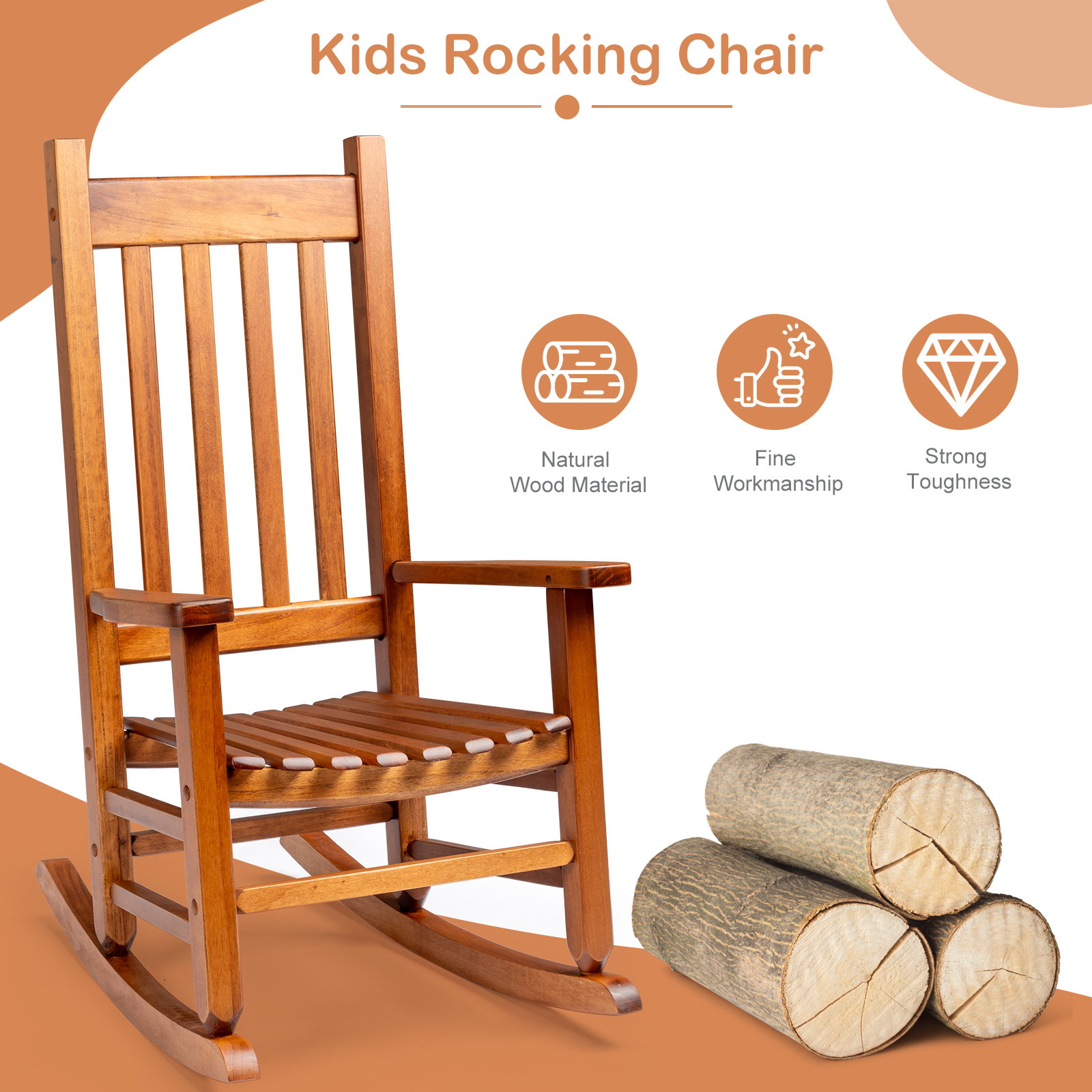 Child's Wood Rocking Chair Porch Rocker Back Garden Seat for Outdoor & Indoor - Picture 7 of 8