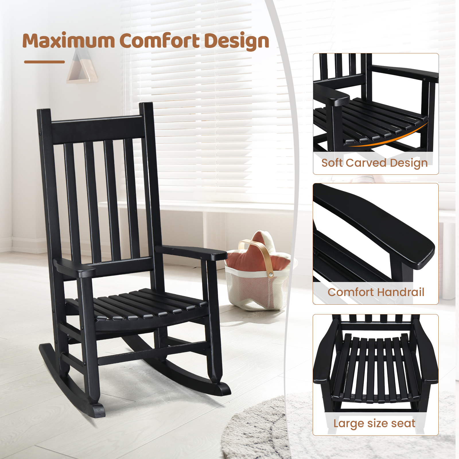 Child's Wood Rocking Chair Porch Rocker Back Garden Seat for Outdoor & Indoor - Picture 8 of 8