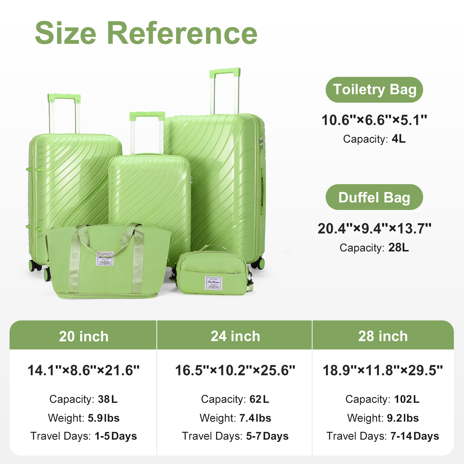 20" 24" 28" 3pcs Trolley Luggage Set Suitcase with TSA Lock Duffel Toiletry Bag