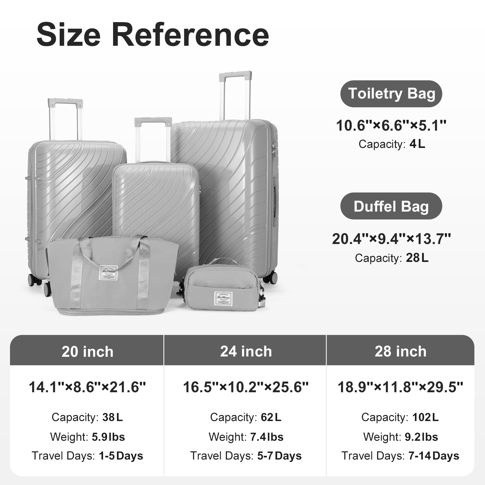 20" 24" 28" 3pcs Trolley Luggage Set Suitcase with TSA Lock Duffel Toiletry Bag