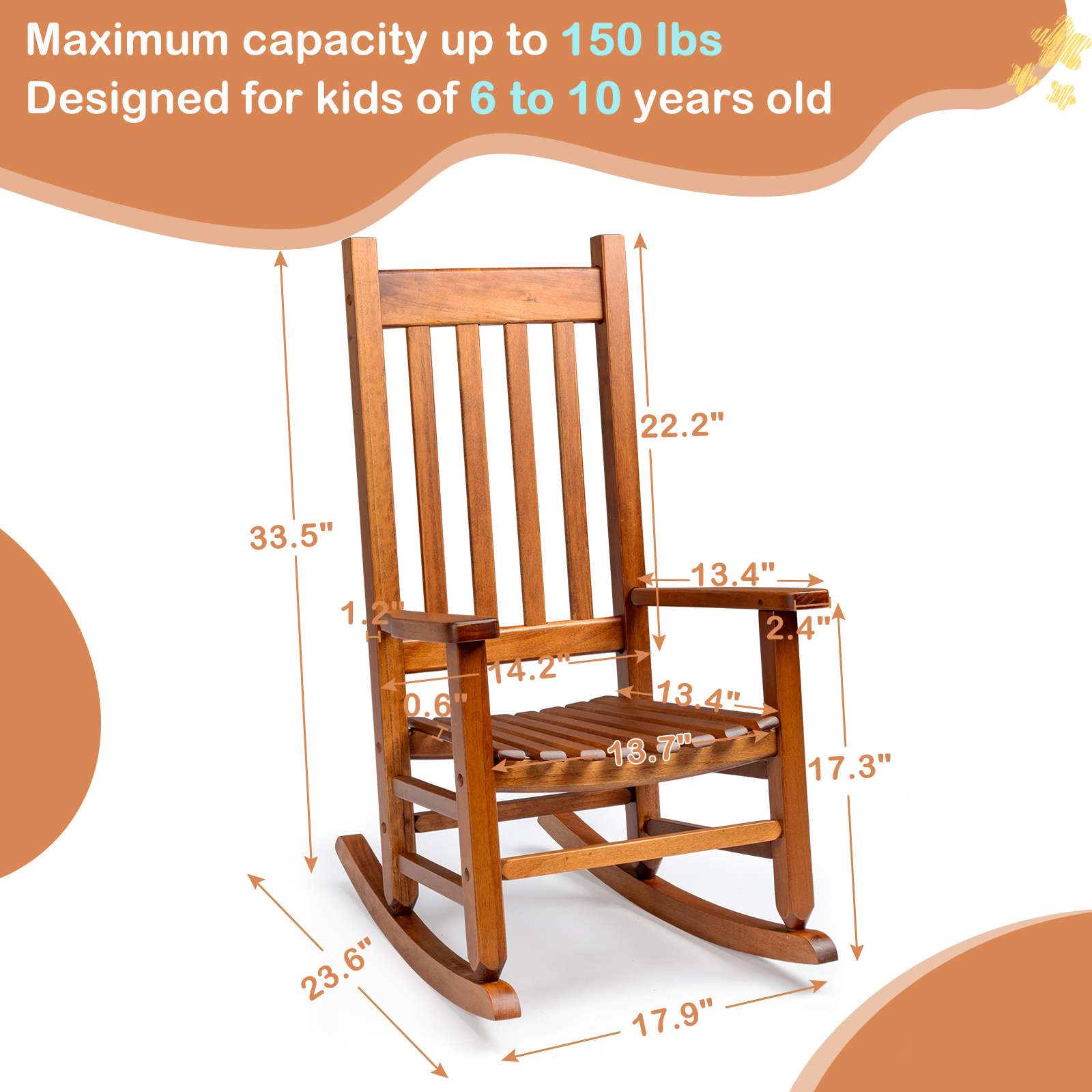 Children Rocking Chairs Durable Child's Wood Porch Rocker Outdoor Indoor Rocking Chair for 3-8 ...