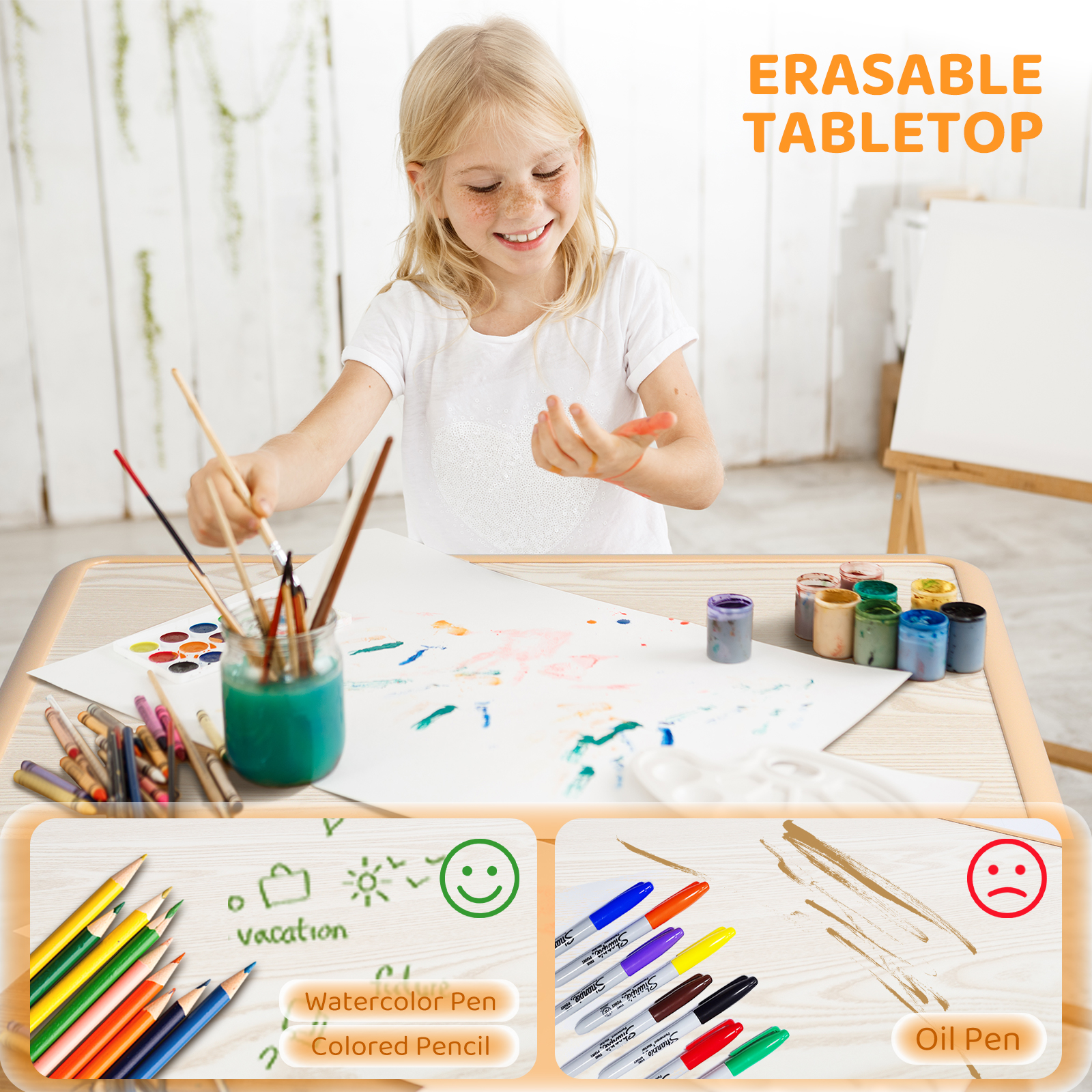 Kids Adjustable Toddler Table and Chairs Set Children Play Table for Age 3-8 - Picture 7 of 14