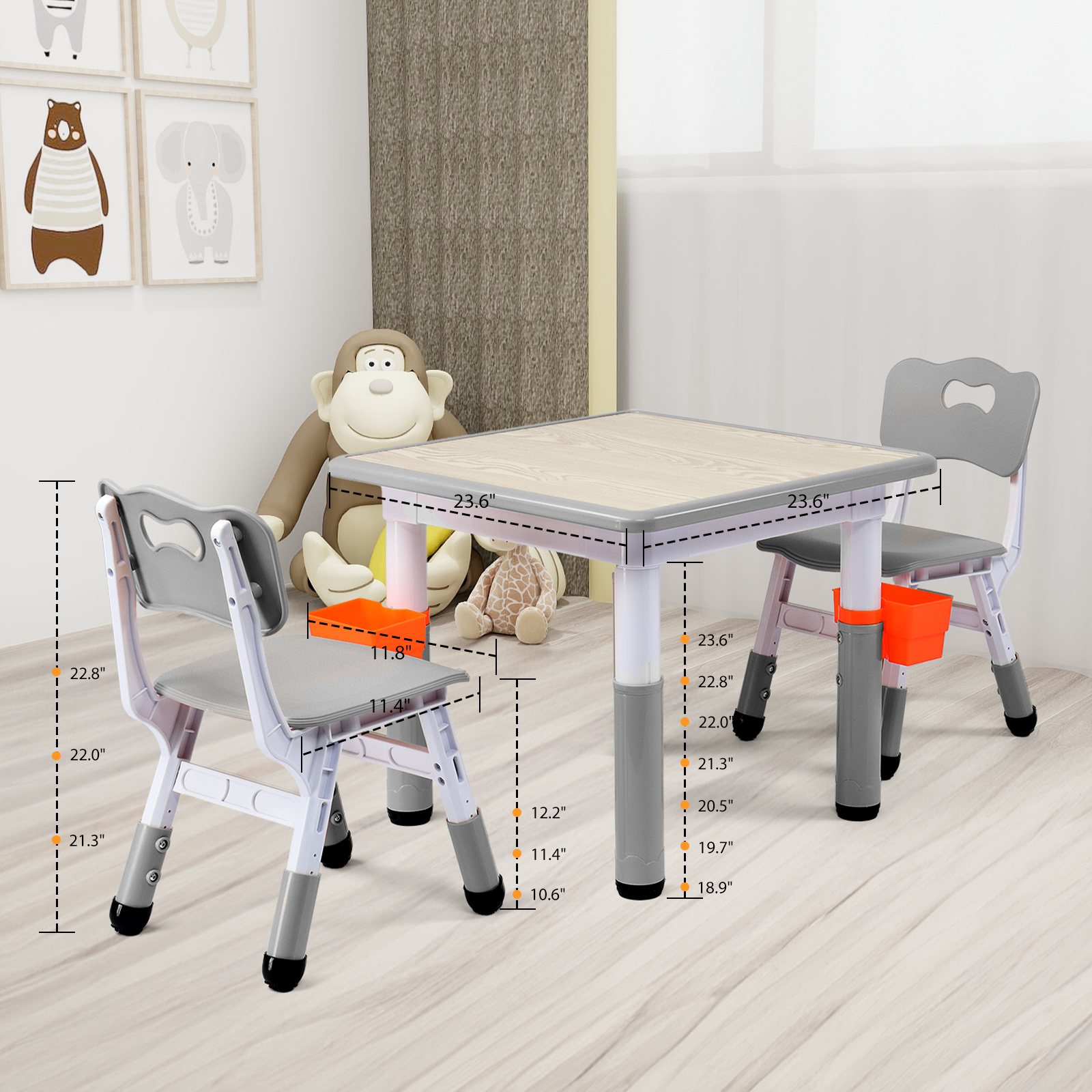 Kids Adjustable Toddler Table and Chairs Set Children Play Table for Age 3-8 - Picture 9 of 14