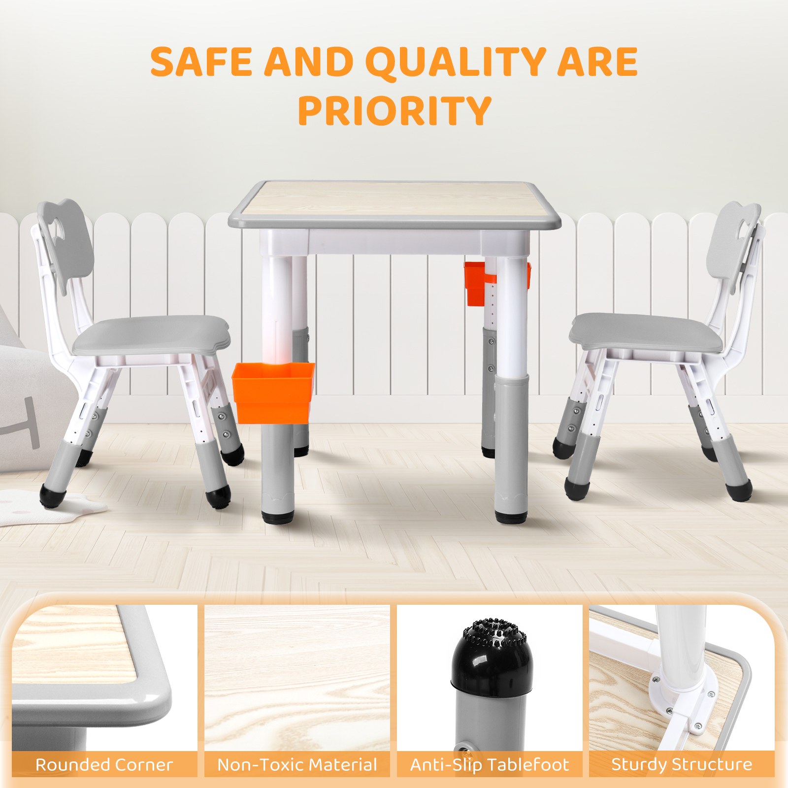 Kids Adjustable Toddler Table and Chairs Set Children Play Table for Age 3-8 - Picture 10 of 14